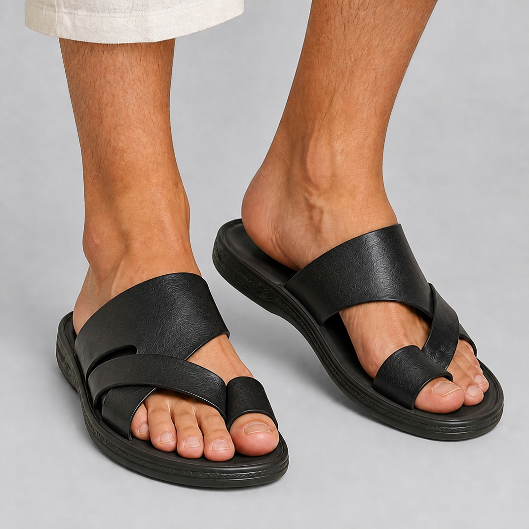 Men’s Leather Cross-Strap Toe-Loop Sandals