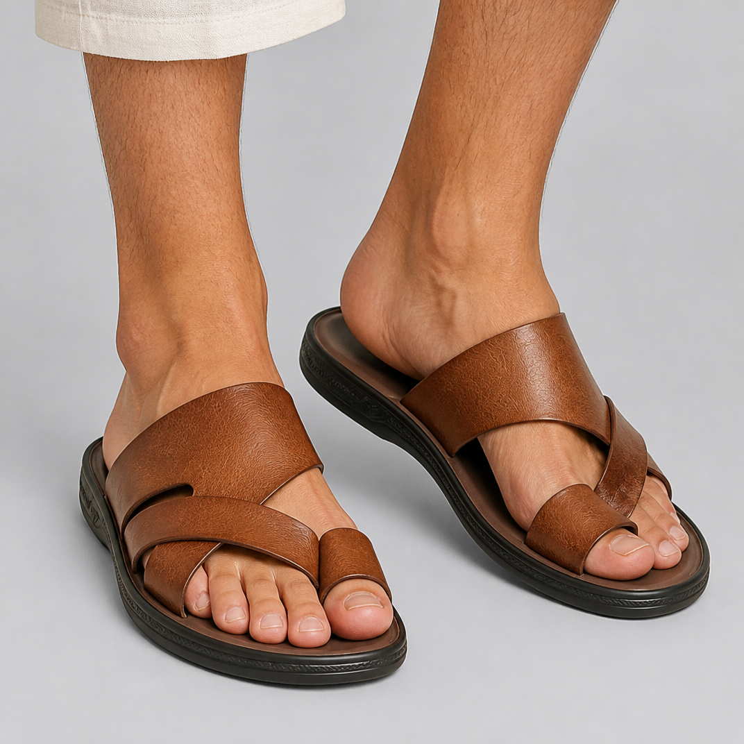 Men’s Leather Cross-Strap Toe-Loop Sandals