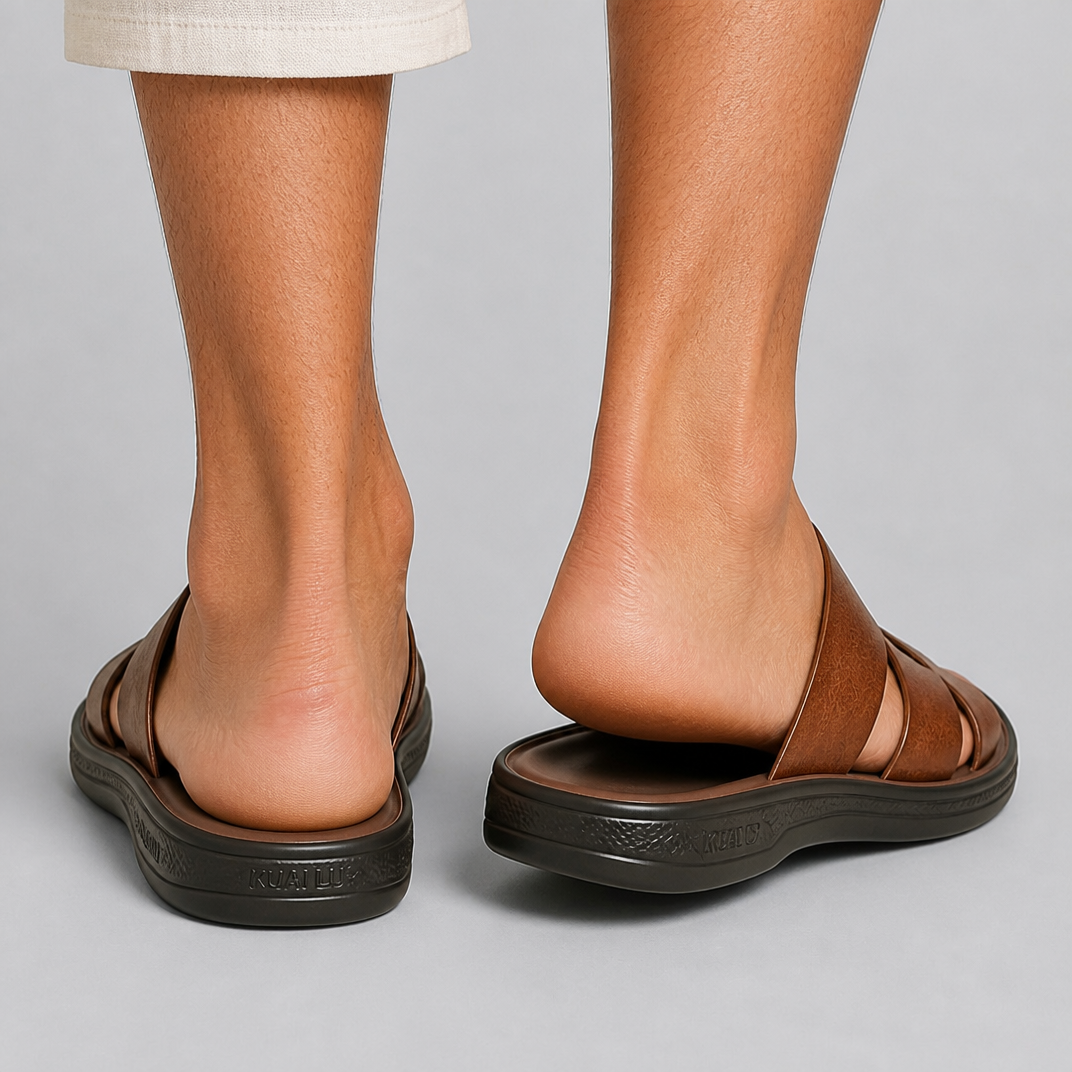 Men’s Leather Cross-Strap Toe-Loop Sandals