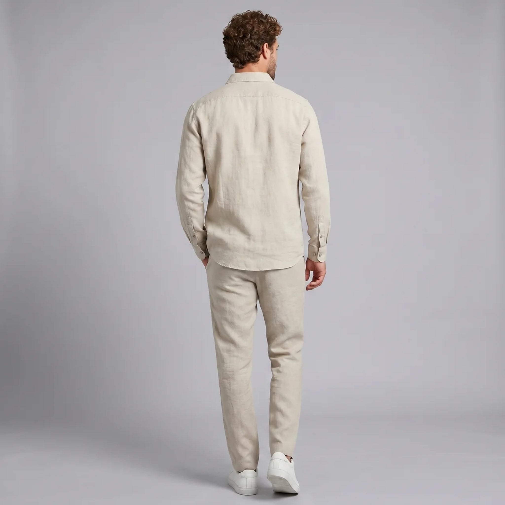 Men’s Linen-Blend Long-Sleeve Shirt and Trousers Set