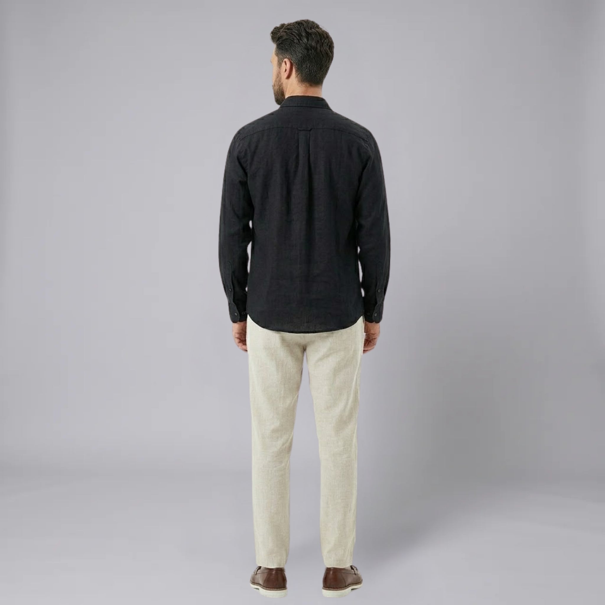 Men’s Linen-Blend Pocket Shirt and Straight-Leg Trousers Set