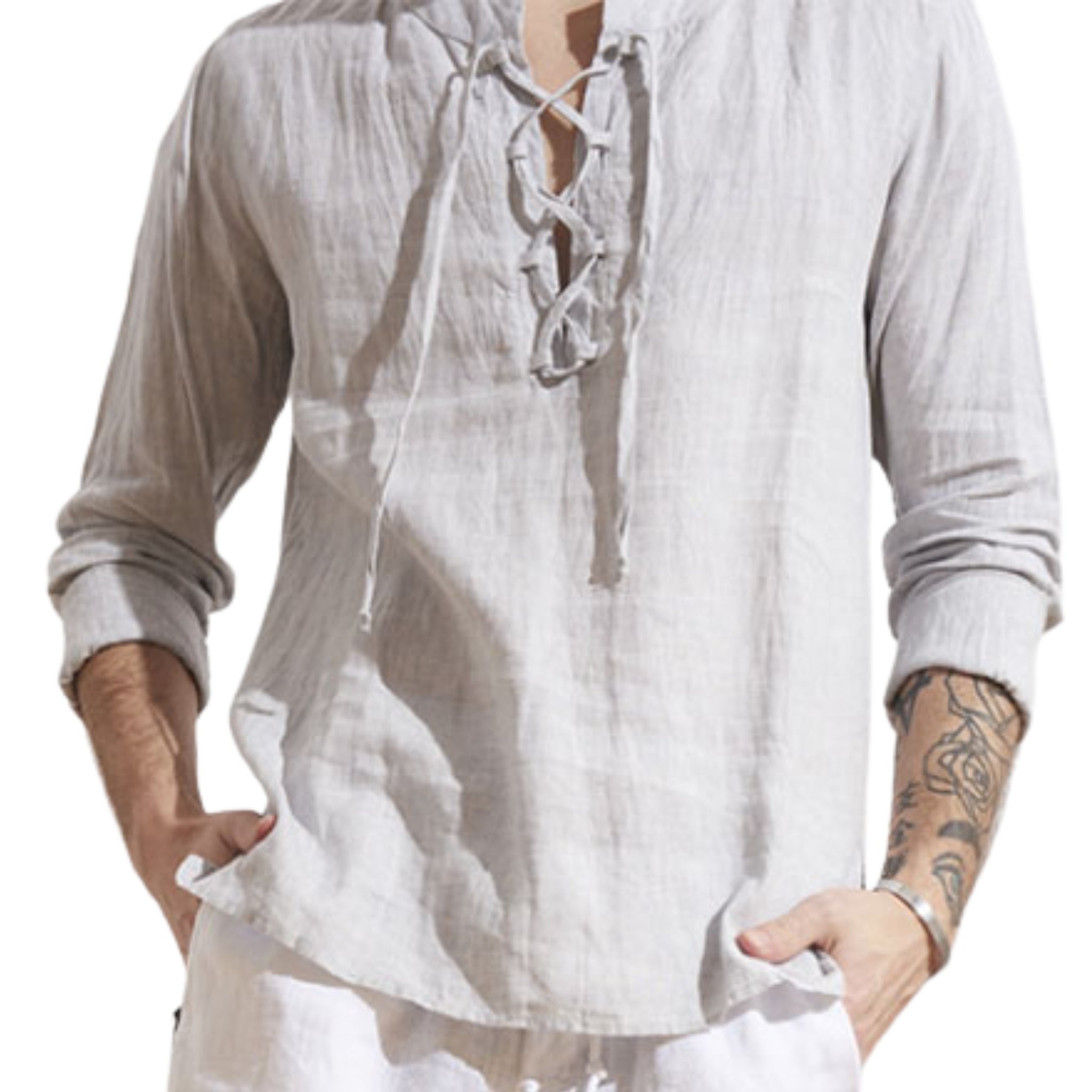 Men’s Textured Lace-Up Henley Shirt