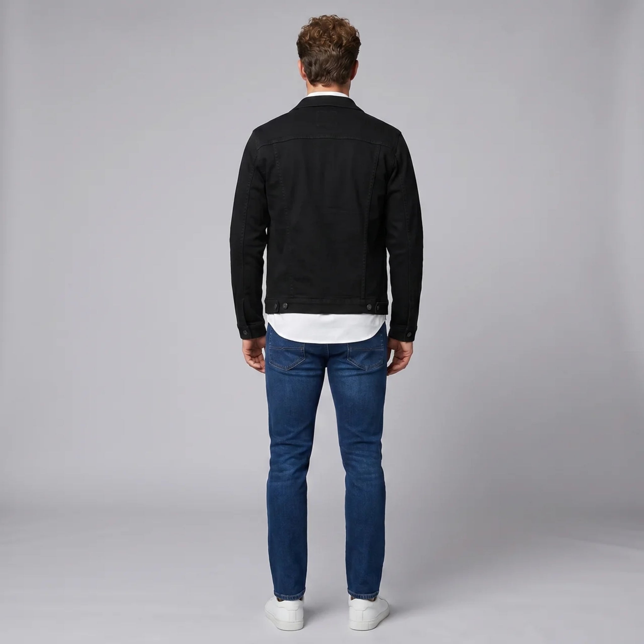 Men’s Long-Sleeve Denim Jacket with Four-Pocket Utility