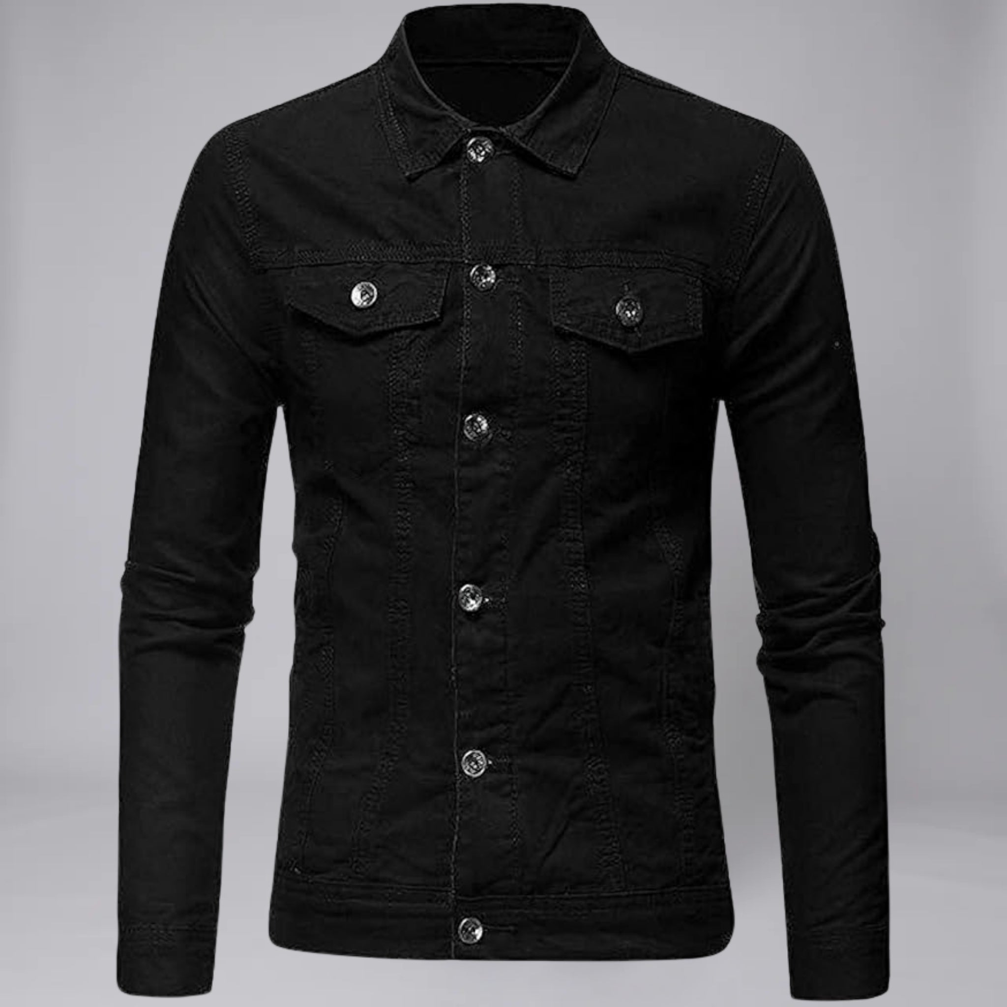 Men’s Long-Sleeve Denim Jacket with Four-Pocket Utility