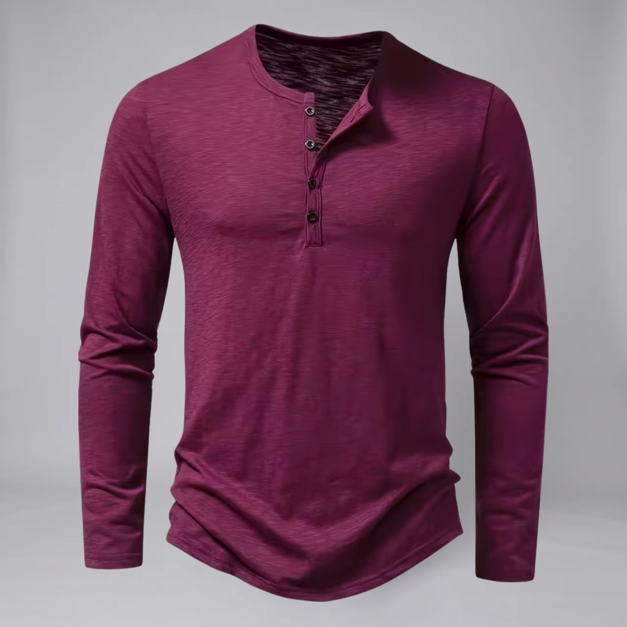 Men’s Long-Sleeve Henley T-Shirt with Curved Hem