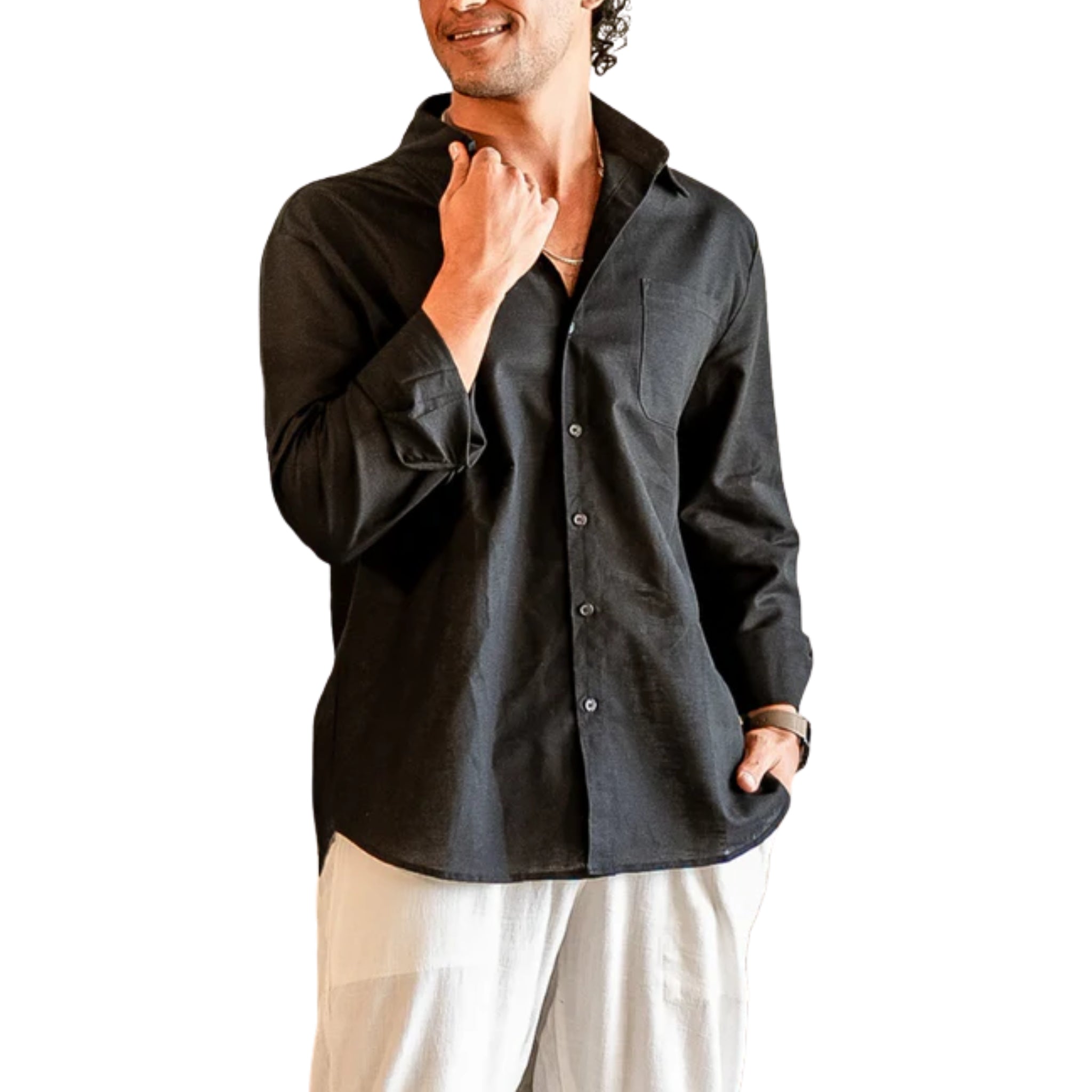 Men’s Long-Sleeve Textured Shirt with Pocket