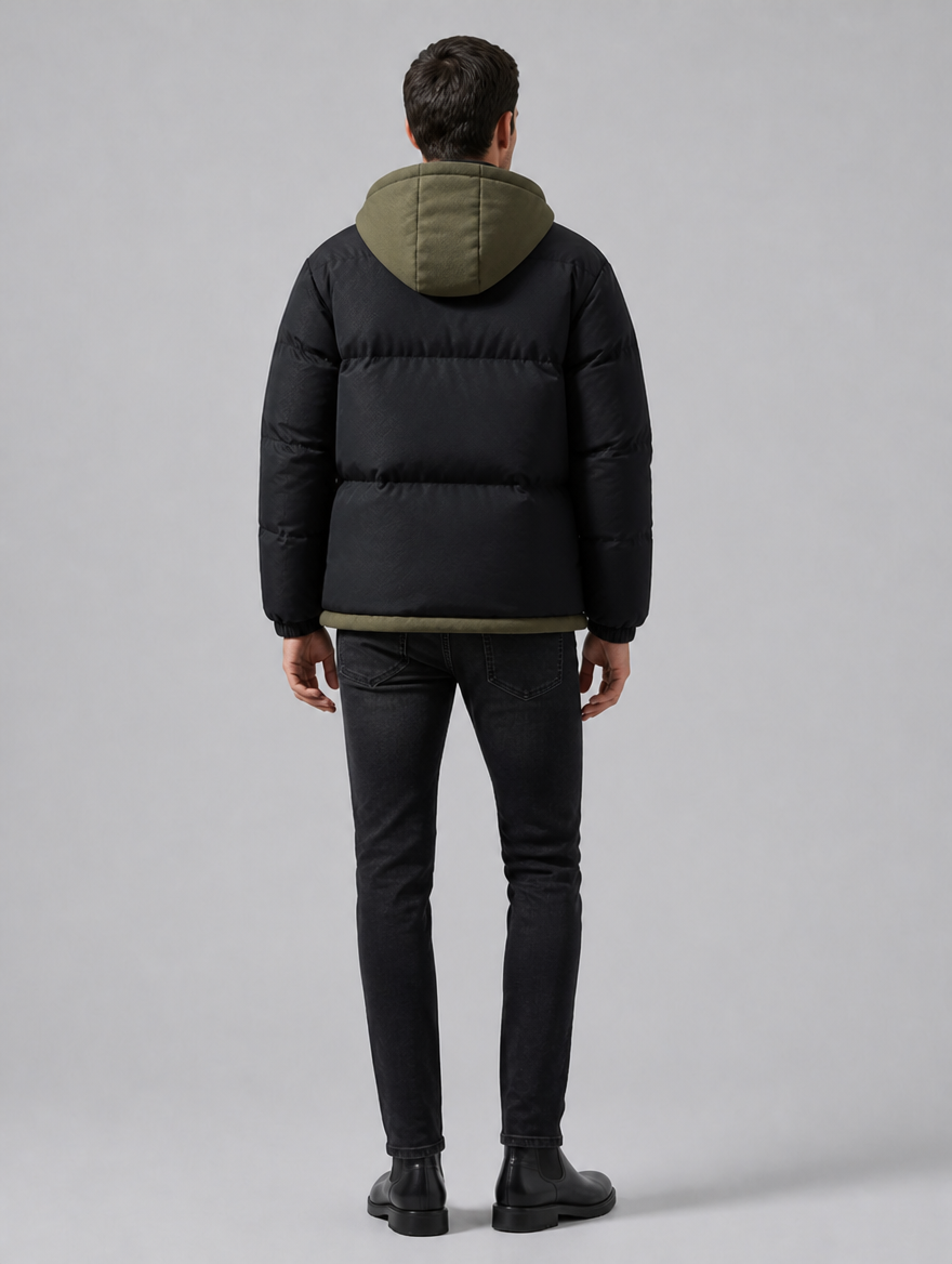 Men's Matte Padded Regular Drawstring Hooded Puffer Jacket - product view 2