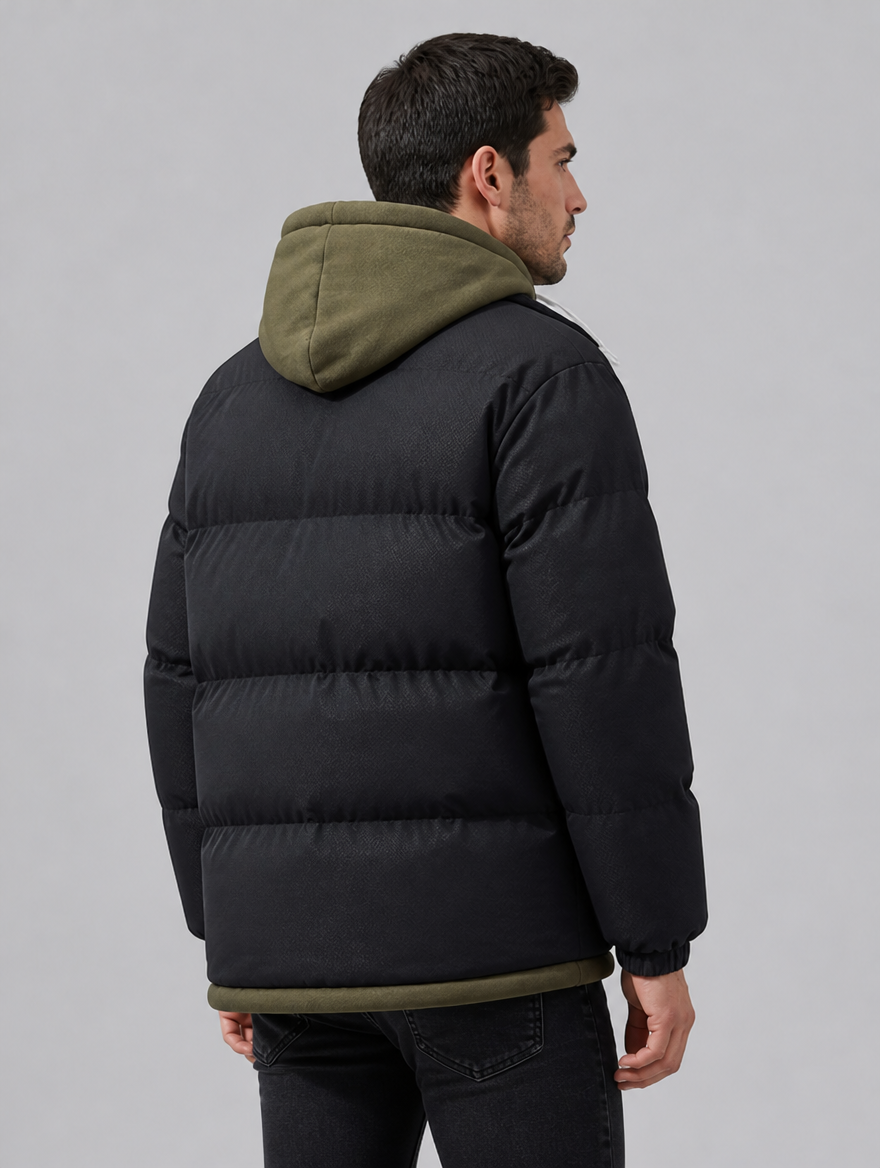 Men's Matte Padded Regular Drawstring Hooded Puffer Jacket - product view 4