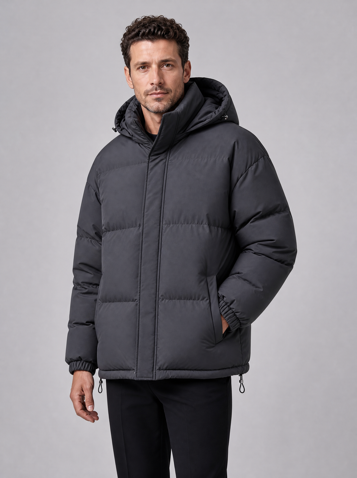 Men's Matte Padded Regular Hooded Puffer Jacket