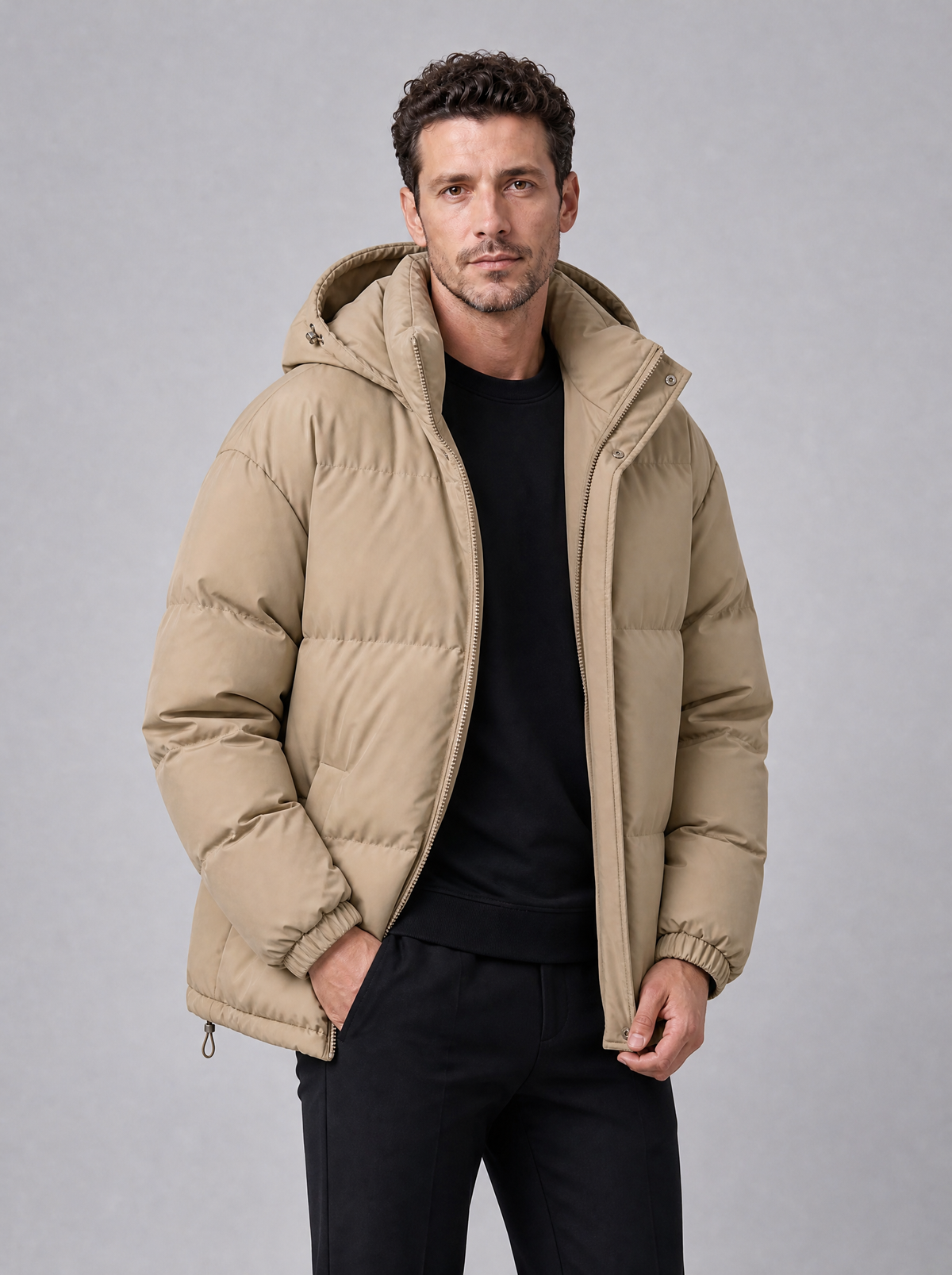 Men's Matte Padded Regular Hooded Puffer Jacket