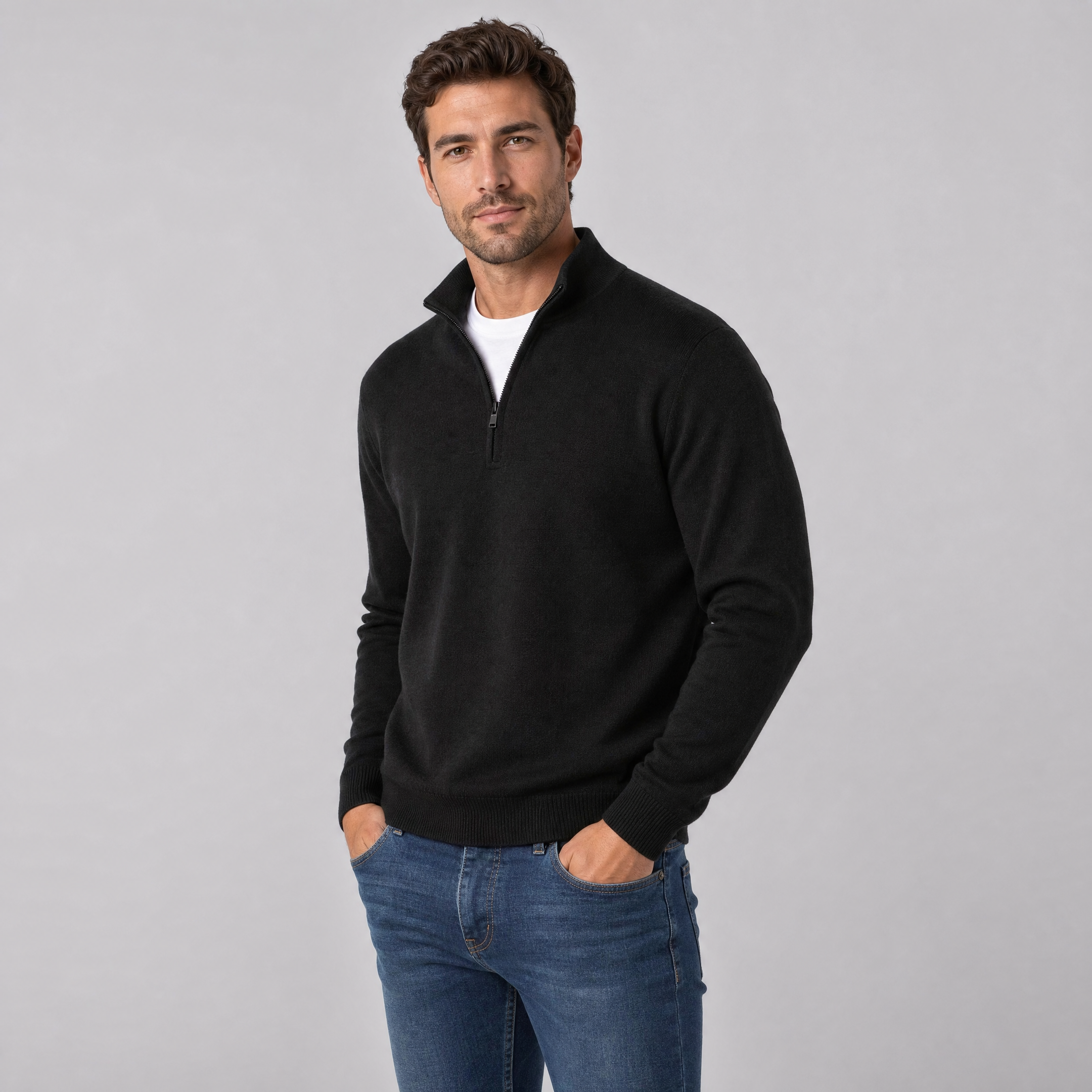 Men's Merino Wool Quarter Zip Jumper – Half Zip Pullover
