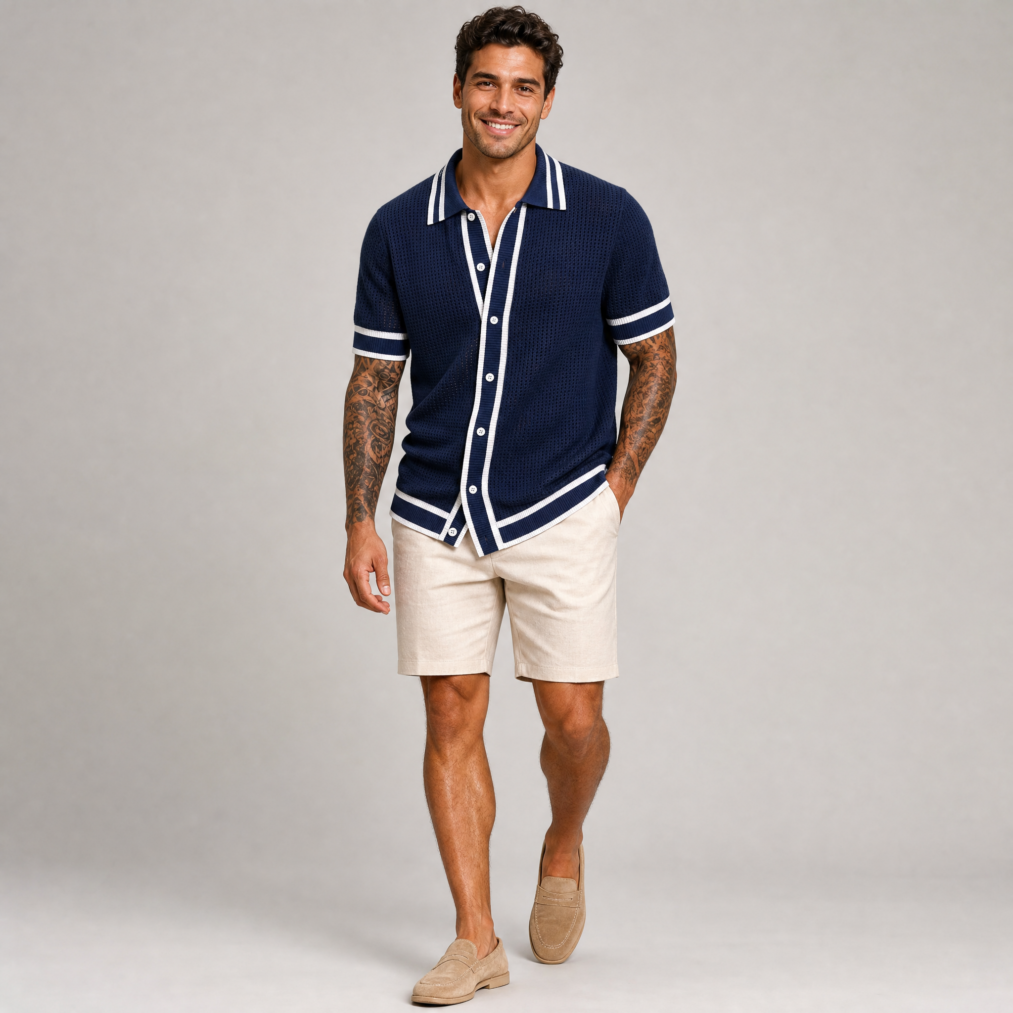 Men's Navy Knitted Polo Shirt – Men's Smart Casual Polo