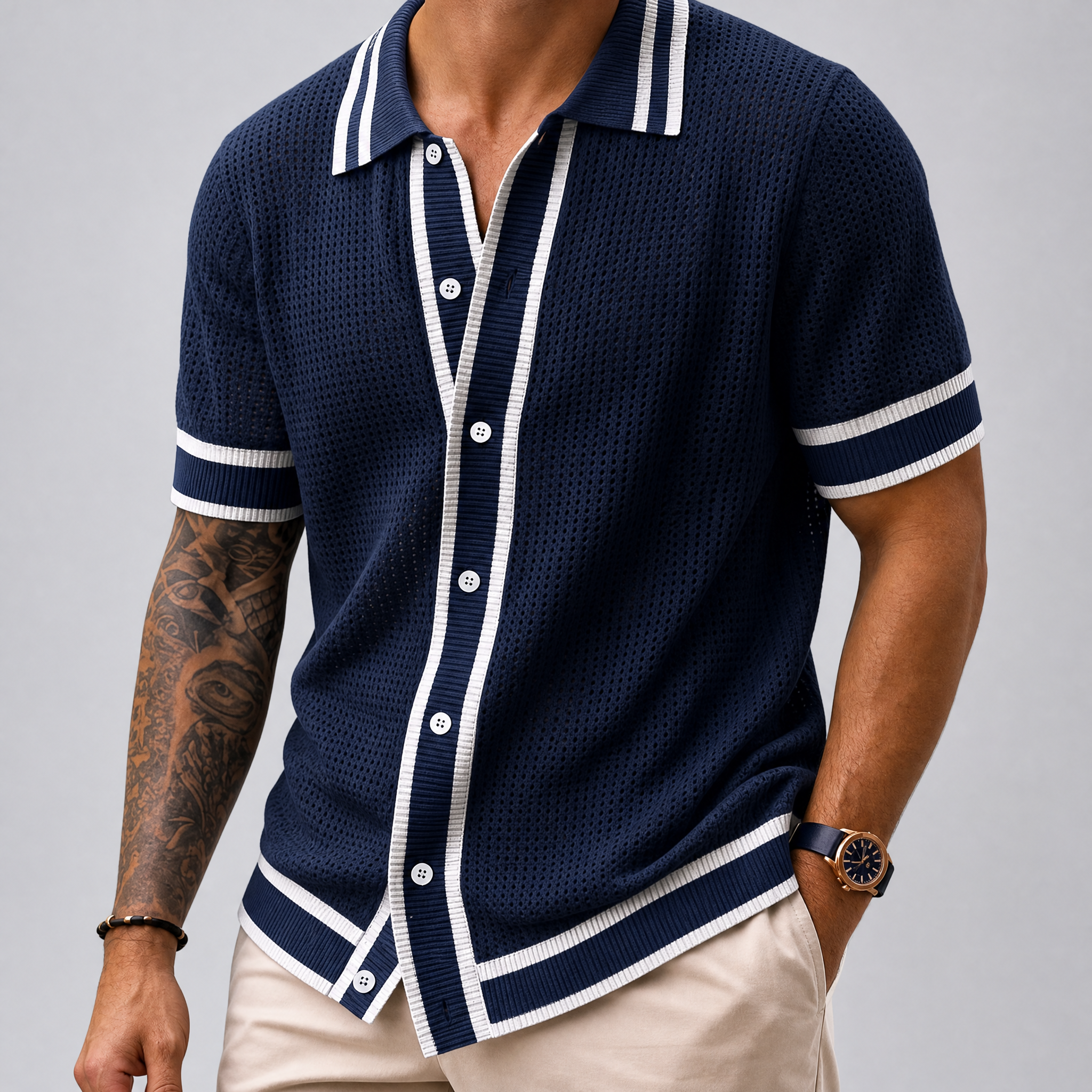 Men's Navy Knitted Polo Shirt – Men's Smart Casual Polo