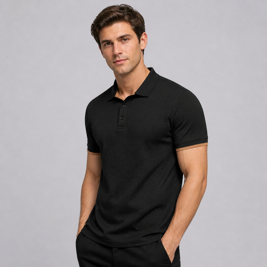 Men's Navy Textured Polo Shirt – Smart Casual Knitted Polo