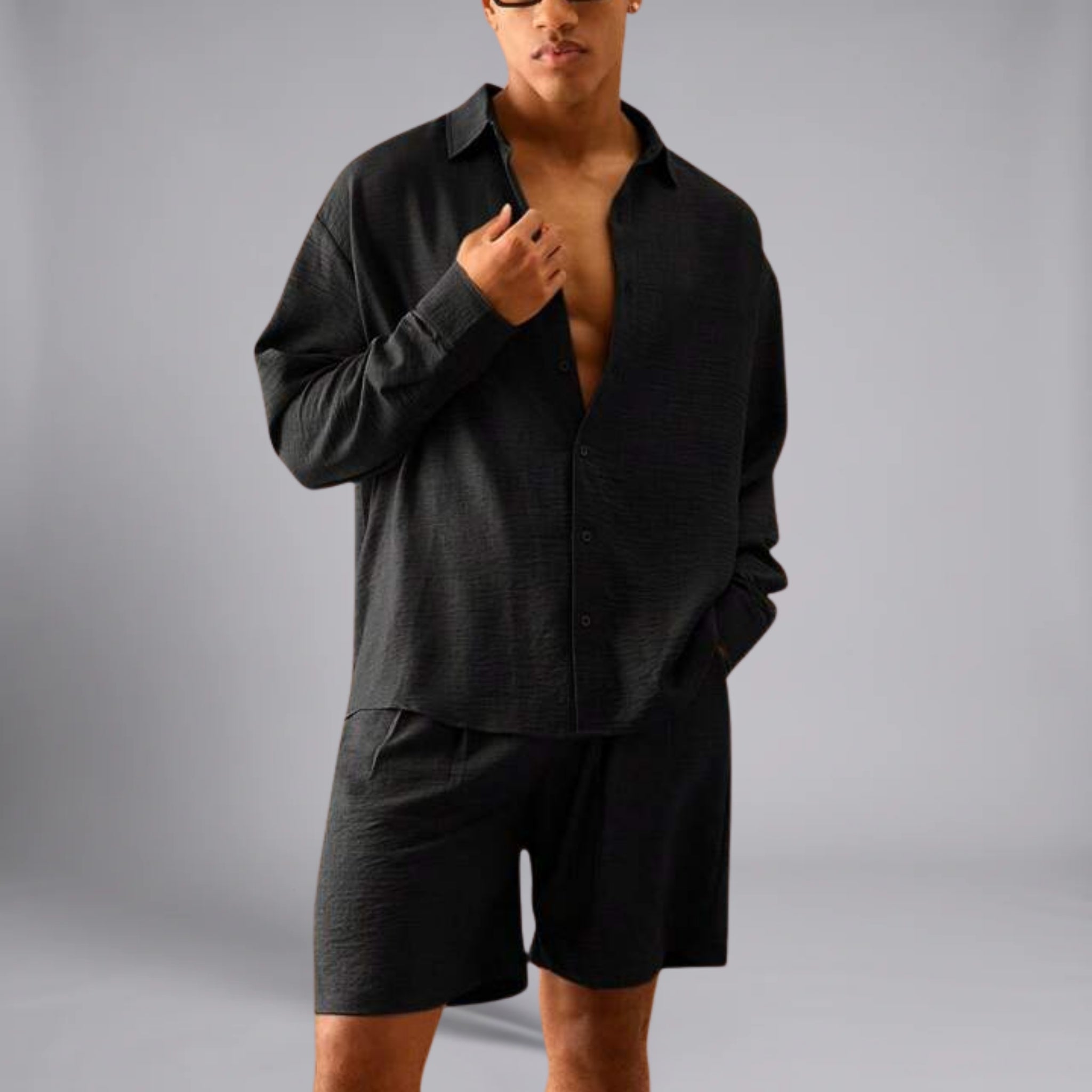 Men’s Oversized Textured Linen Resort Shirt