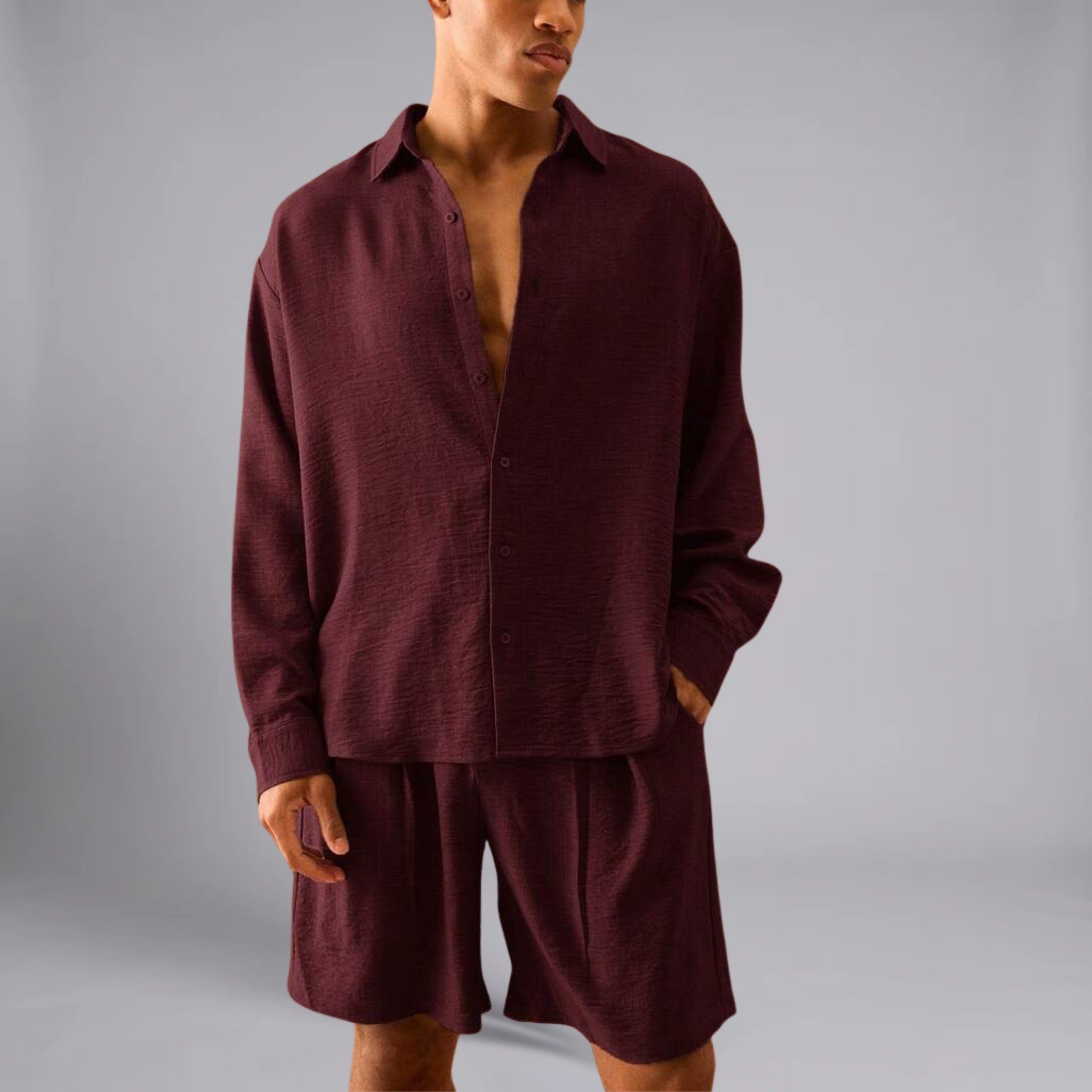 Men’s Oversized Textured Linen Resort Shirt