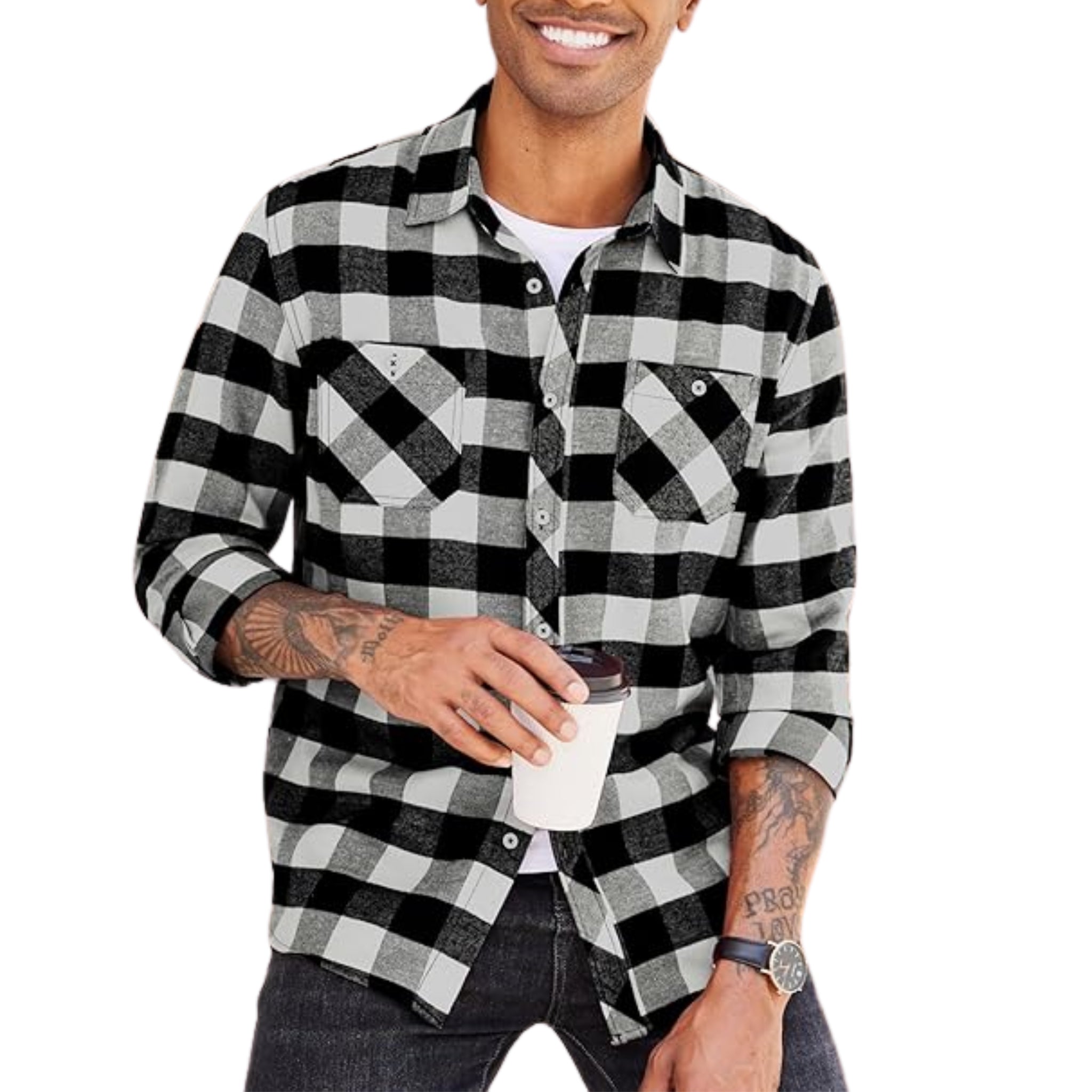 Men’s Plaid Button-Down Shirt with Pockets