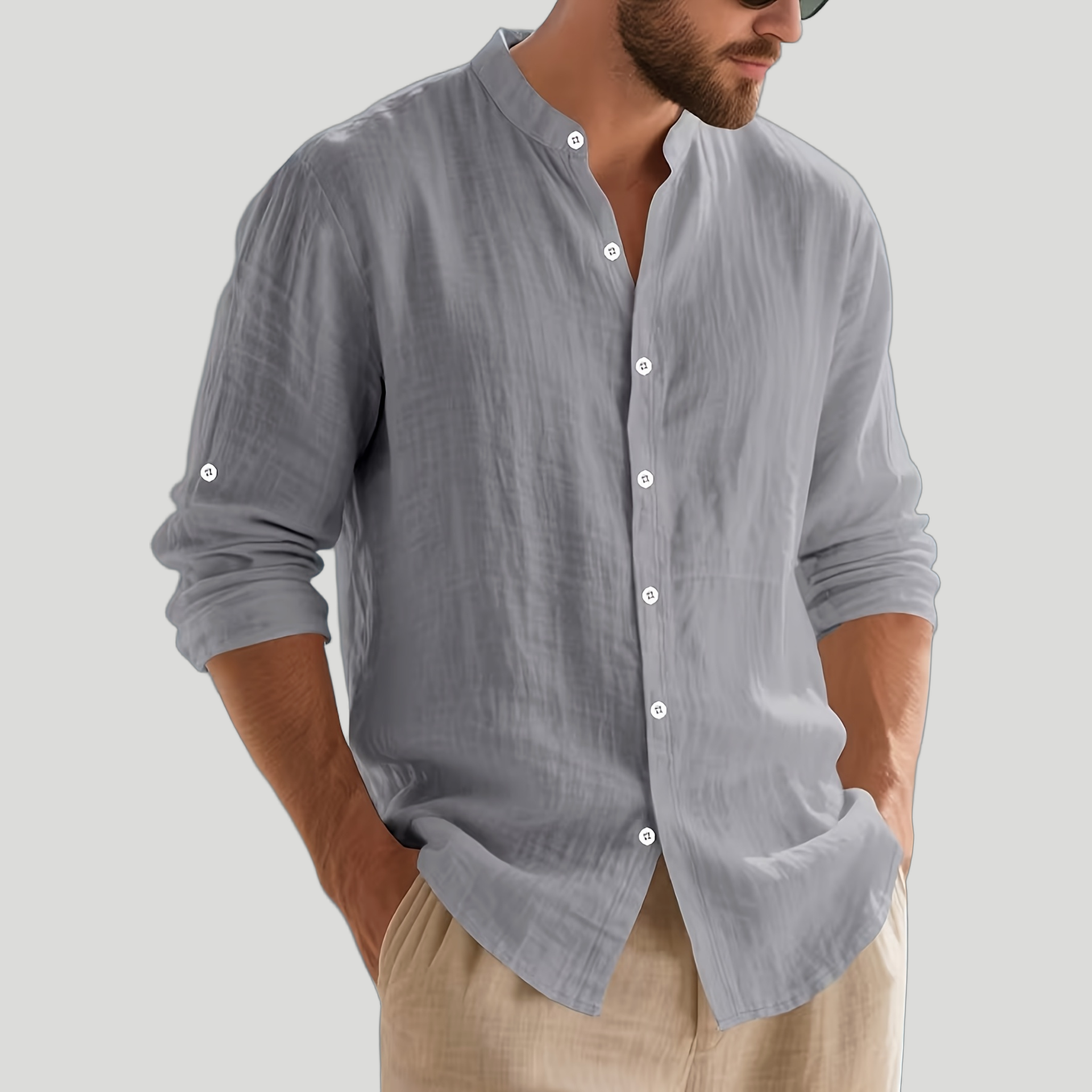 Men’s Pure Linen Mandarin Collar Shirt