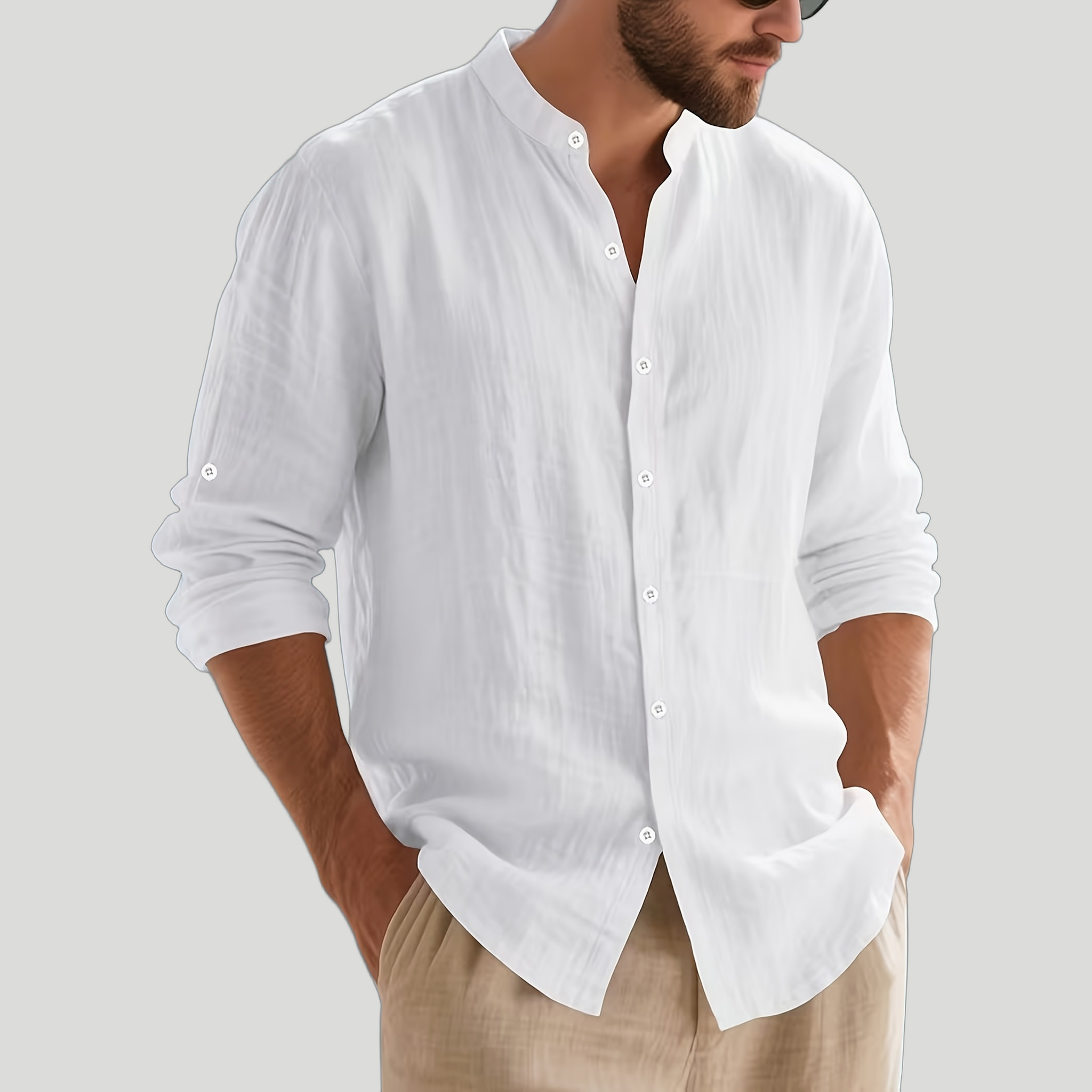 Men’s Pure Linen Mandarin Collar Shirt