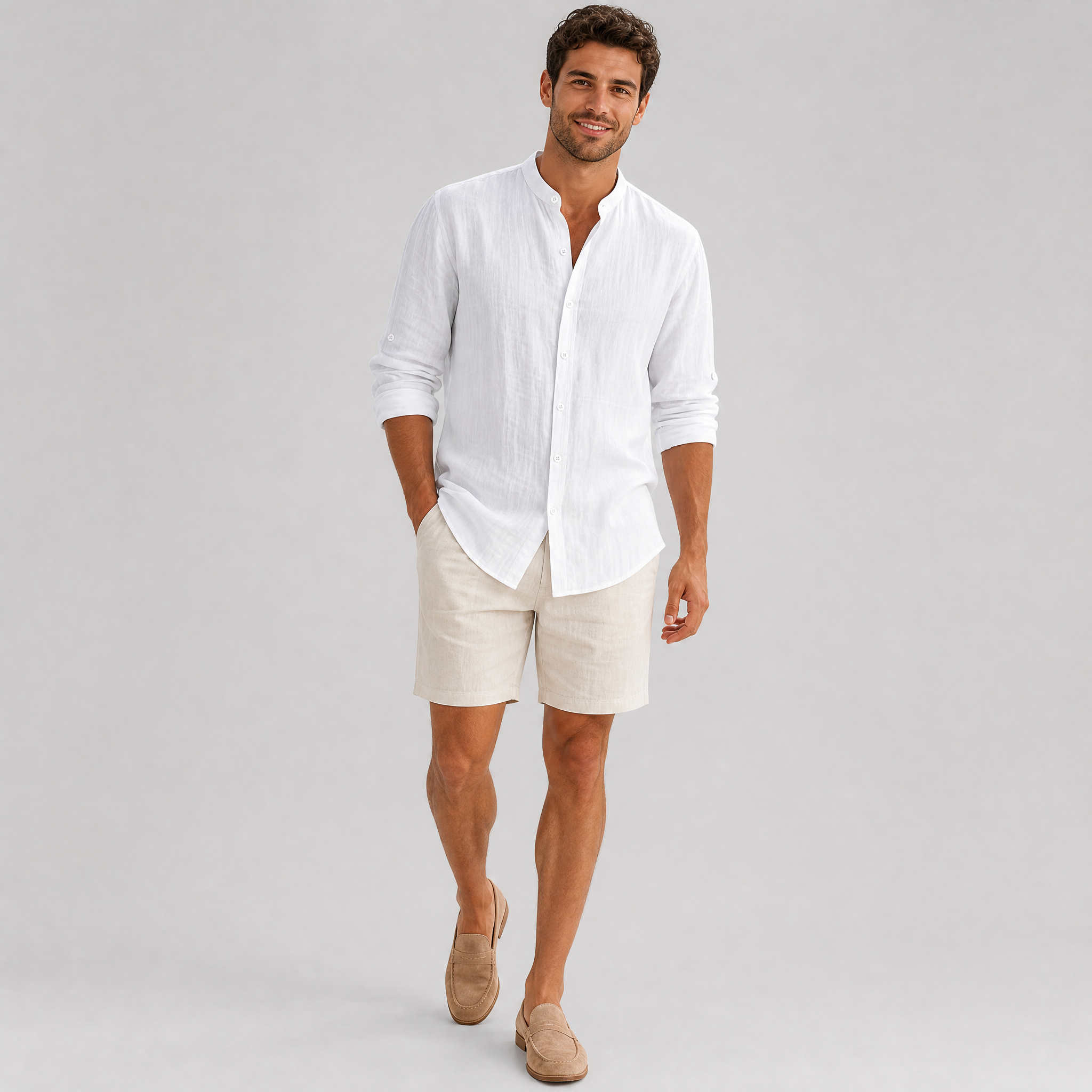 Men’s Pure Linen Mandarin Collar Shirt