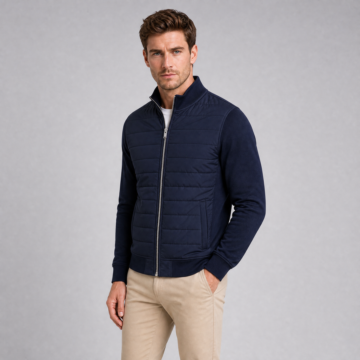 Men's Quilted Hybrid Zip Up Jacket