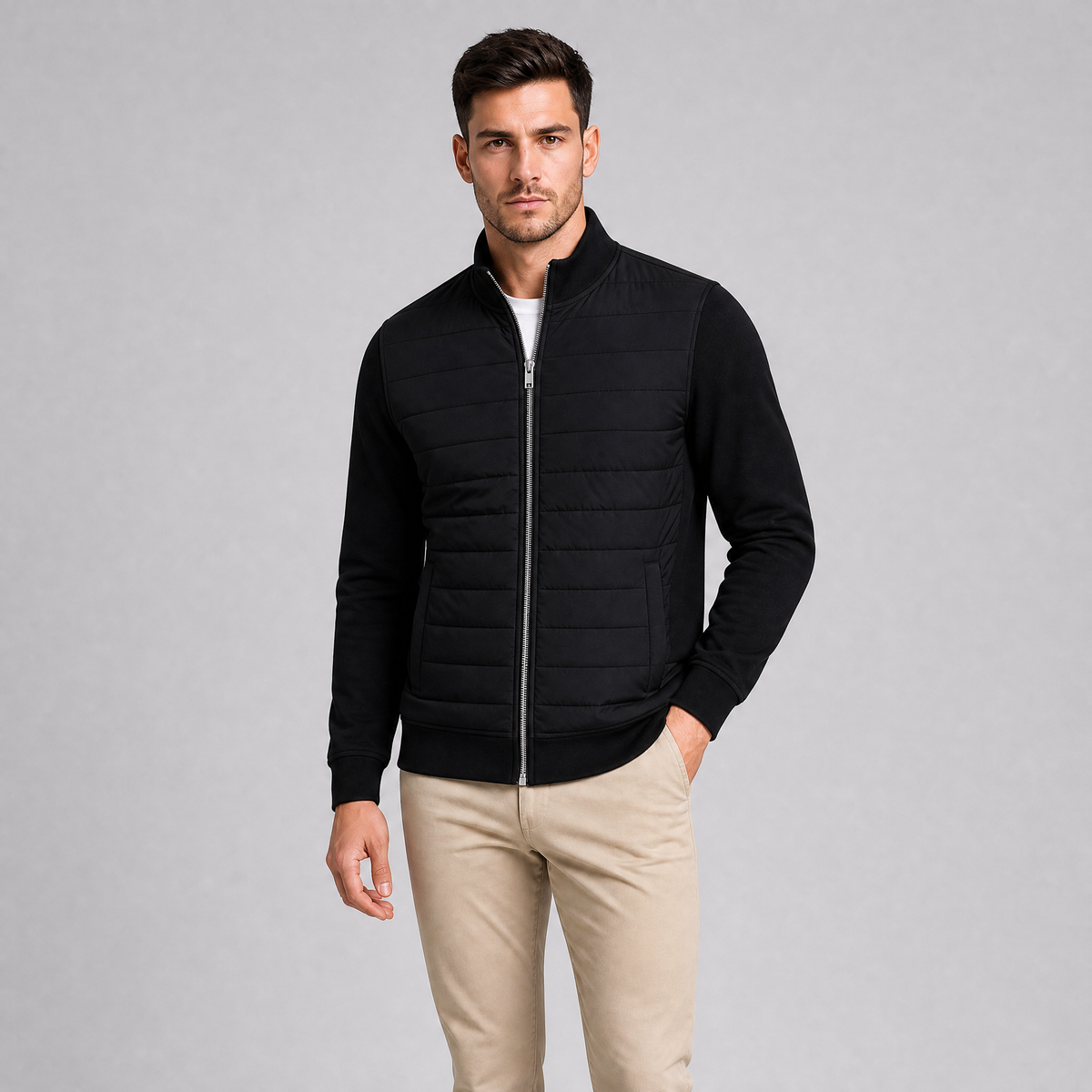 Men's Quilted Hybrid Zip Up Jacket