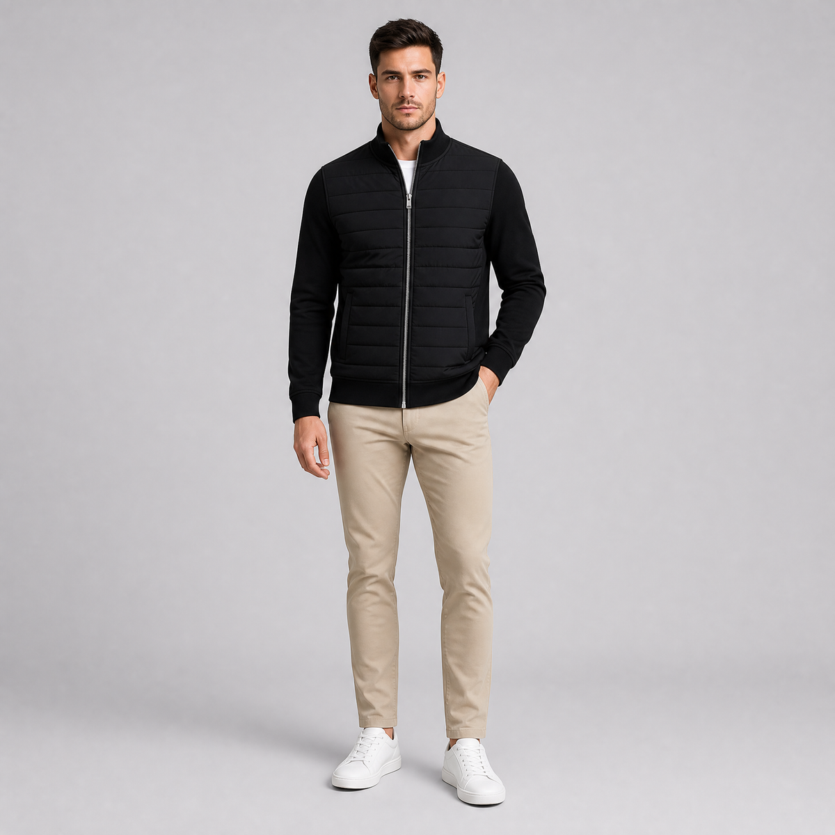 Men's Quilted Hybrid Zip Up Jacket