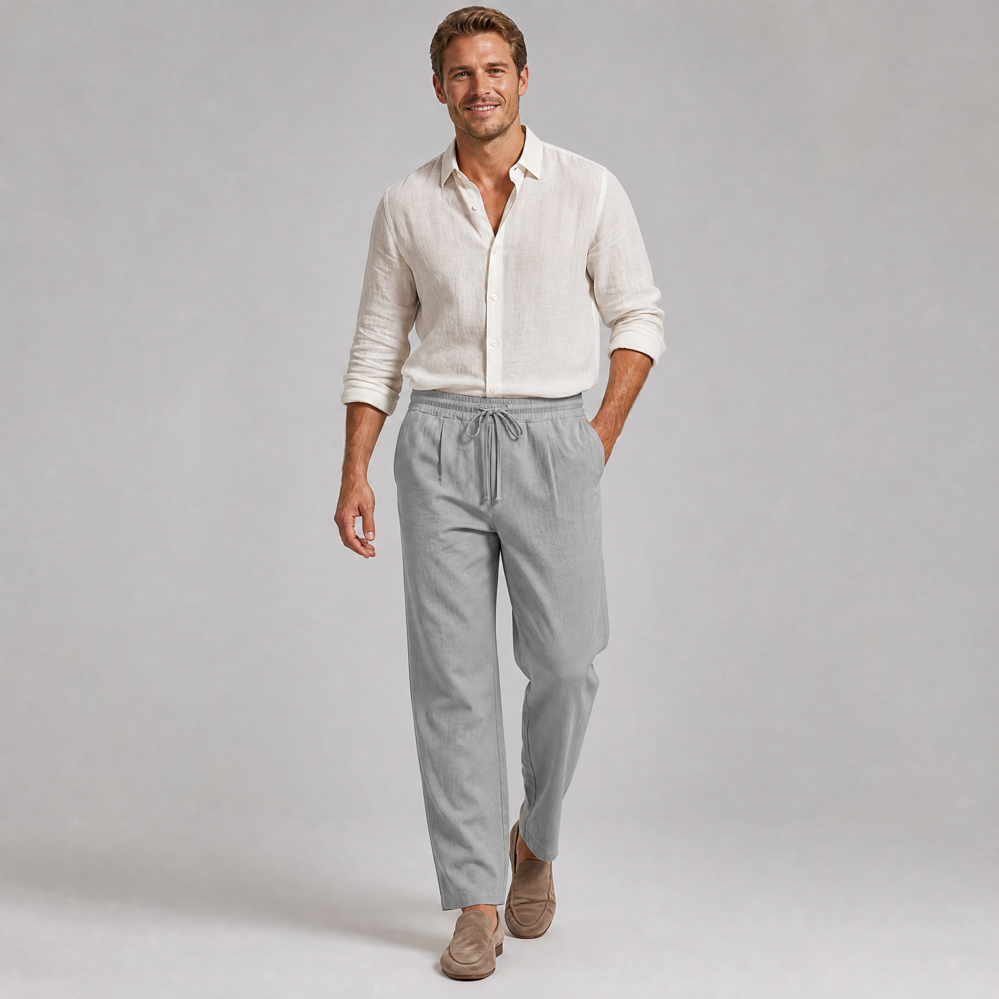Men’s Relaxed-Fit Linen Drawstring Trousers