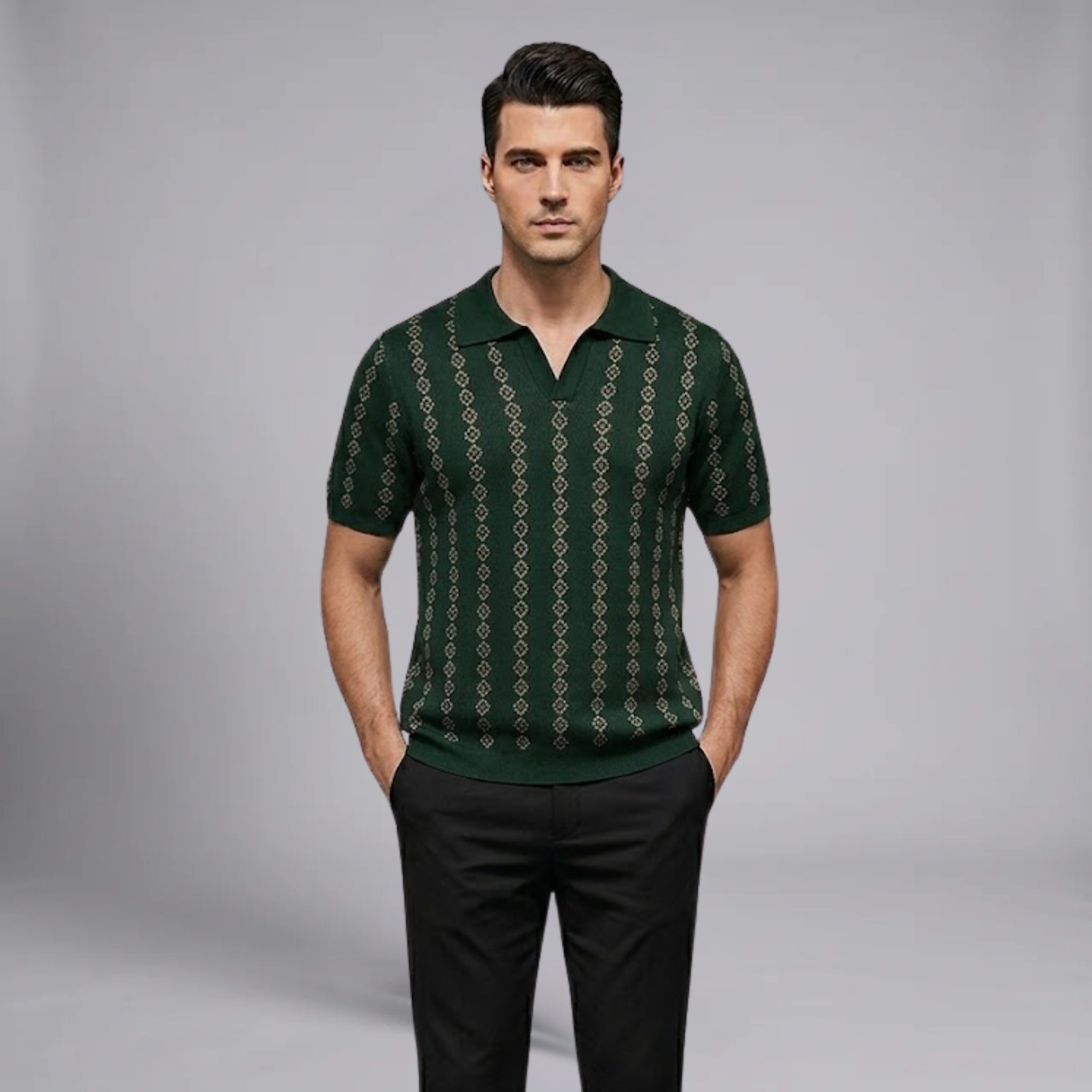Men’s Retro-Inspired Geometric Knit Polo Shirt
