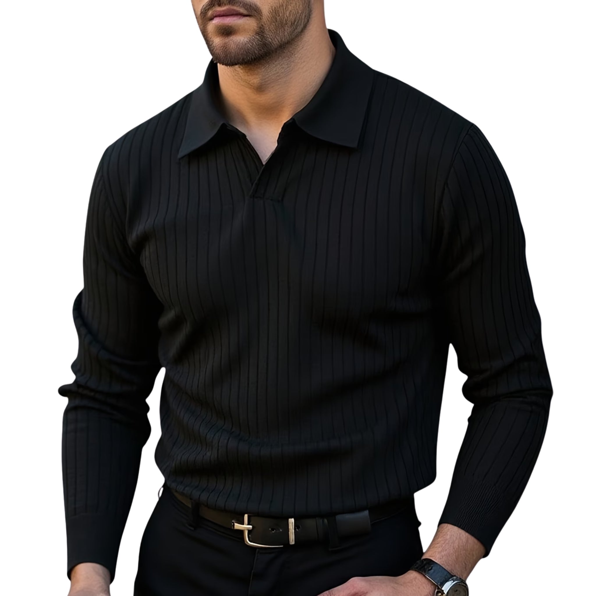 Men’s Rib-Knit V-Neck Long Sleeve Shirt