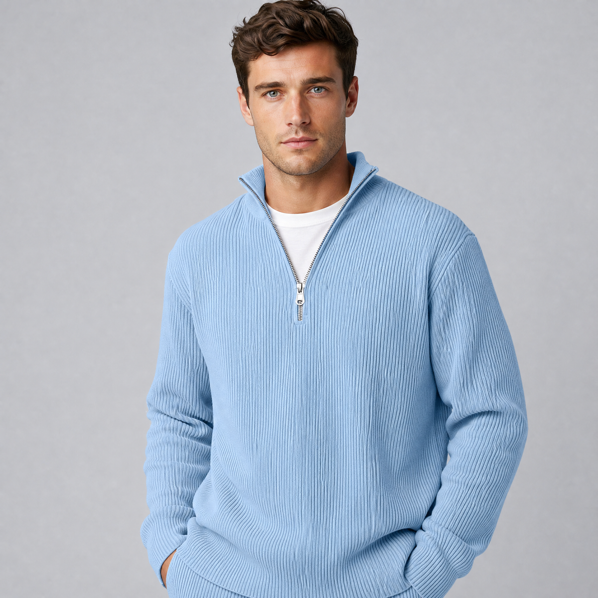 Men's Ribbed Quarter Zip Jumper Regular Fit