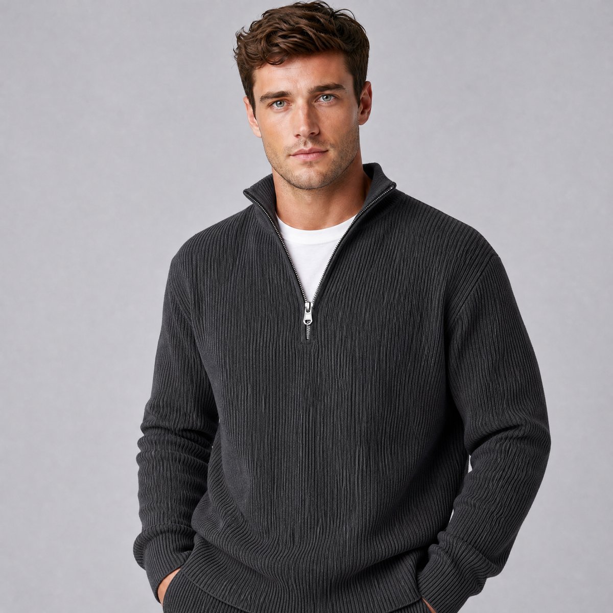 Men's Ribbed Quarter Zip Jumper Regular Fit