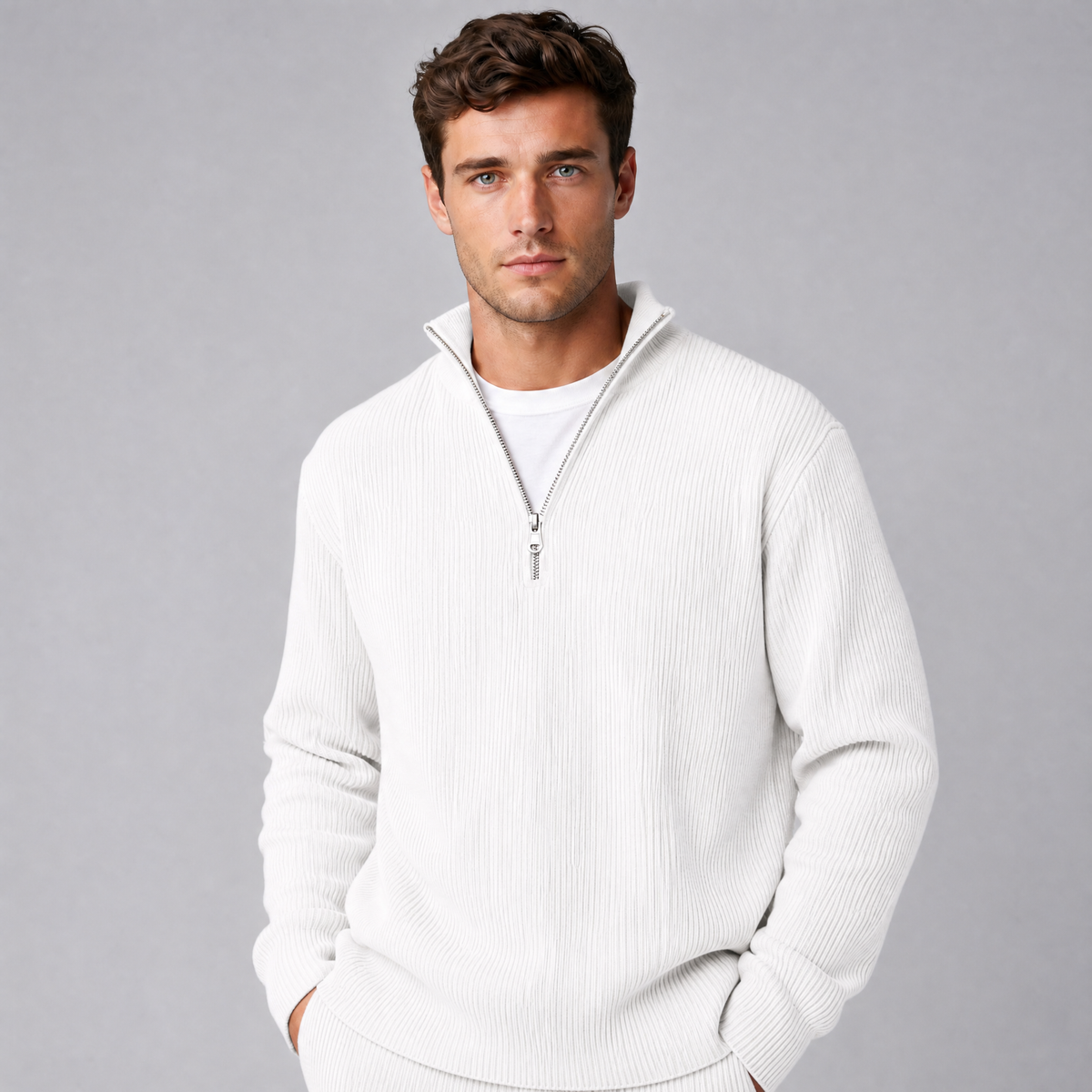 Men's Ribbed Quarter Zip Jumper Regular Fit