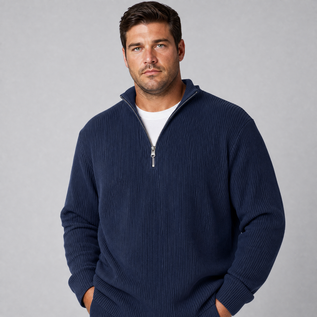 Men's Ribbed Quarter Zip Jumper Regular Fit
