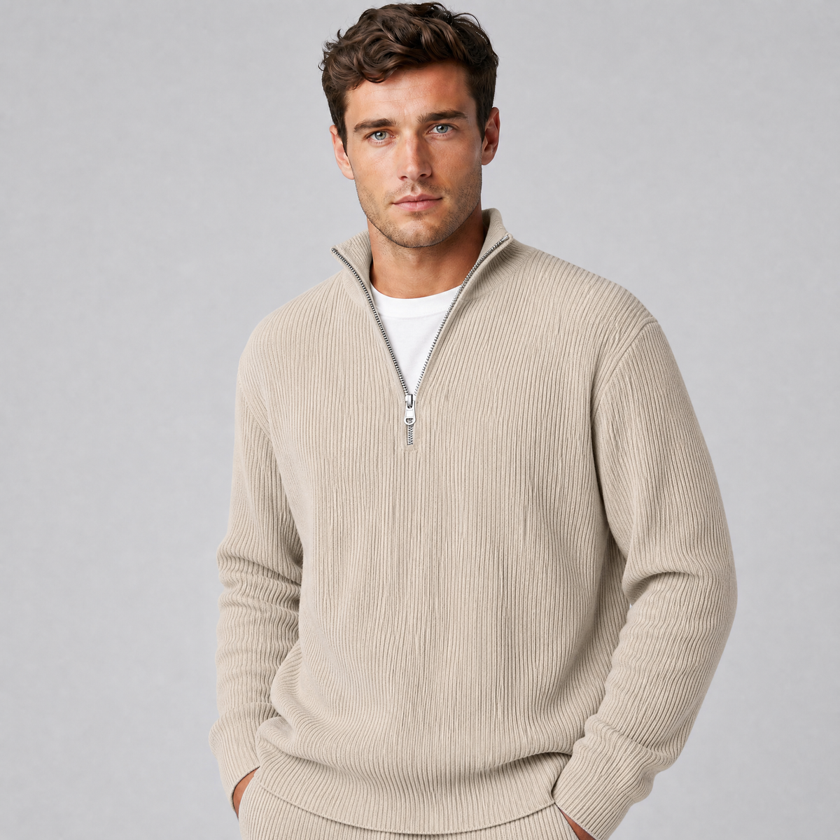 Men's Ribbed Quarter Zip Jumper Regular Fit