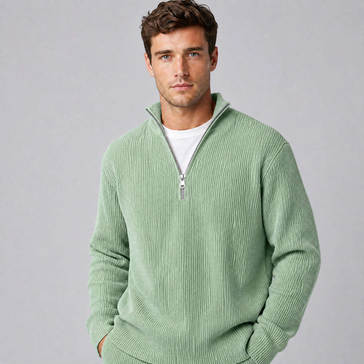 Men's Ribbed Quarter Zip Jumper Regular Fit