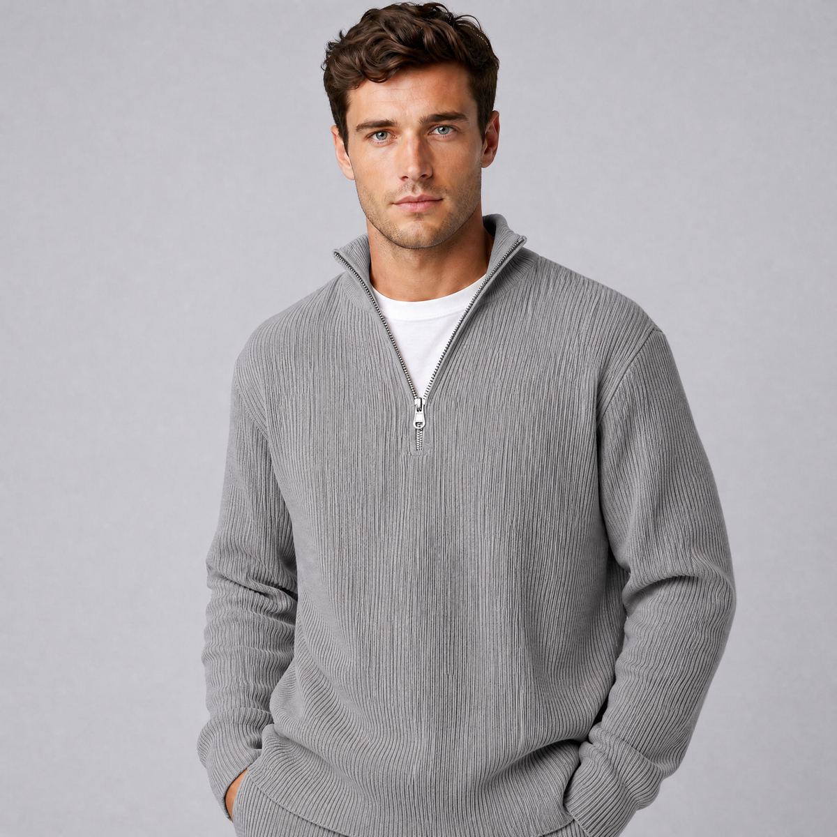 Men's Ribbed Quarter Zip Jumper Regular Fit