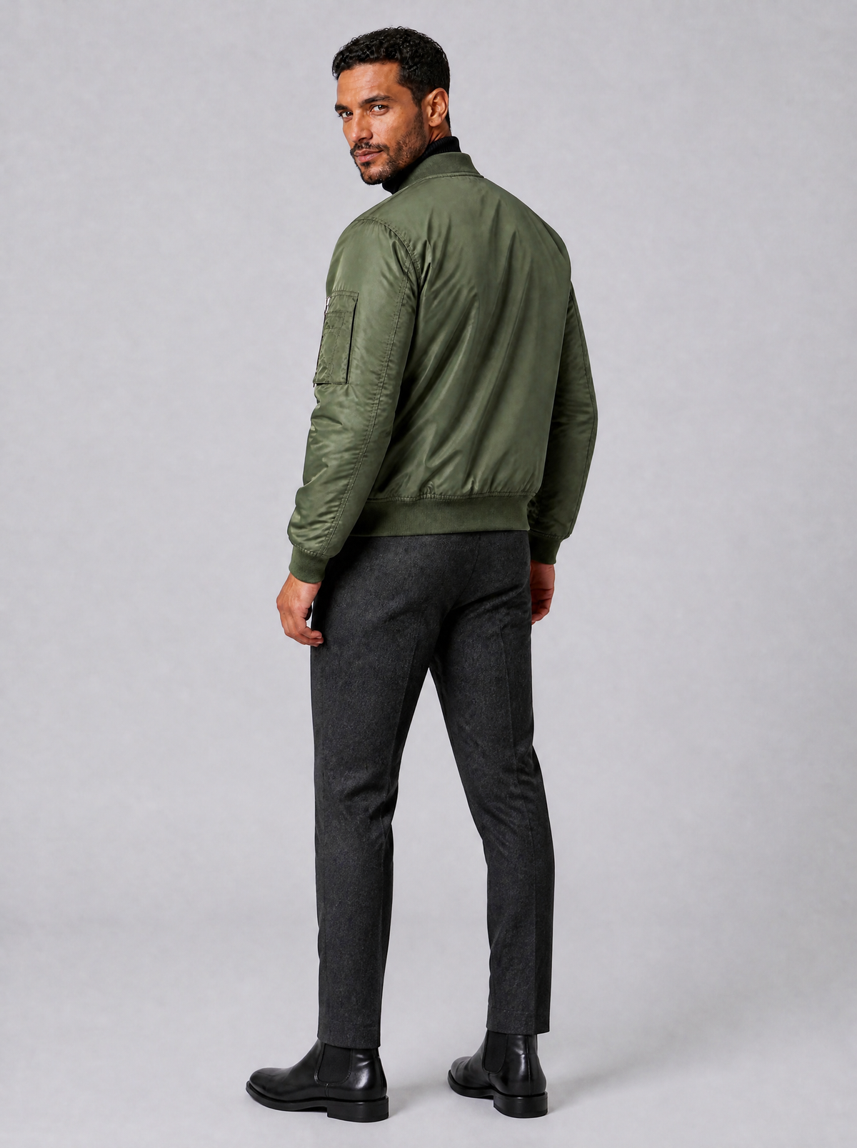 Men's Satin Look Regular Flight Tag Bomber Jacket - product view 2