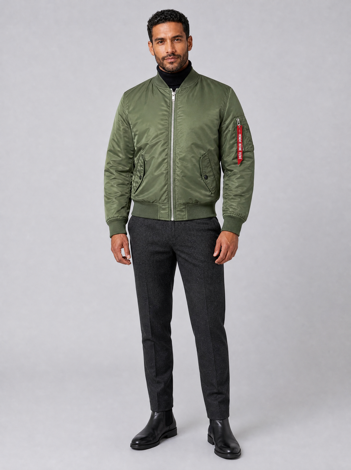 Men's Satin Look Regular Flight Tag Bomber Jacket - product view 1
