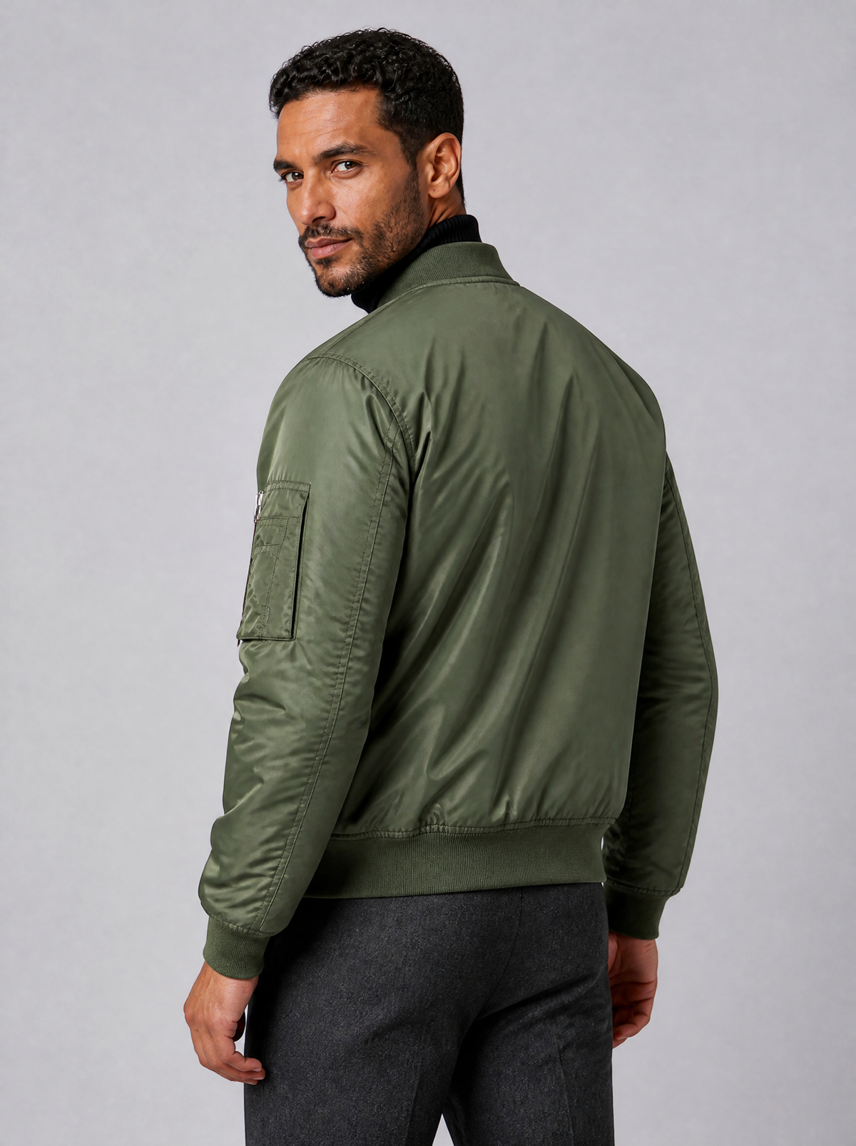 Men's Satin Look Regular Flight Tag Bomber Jacket - product view 4