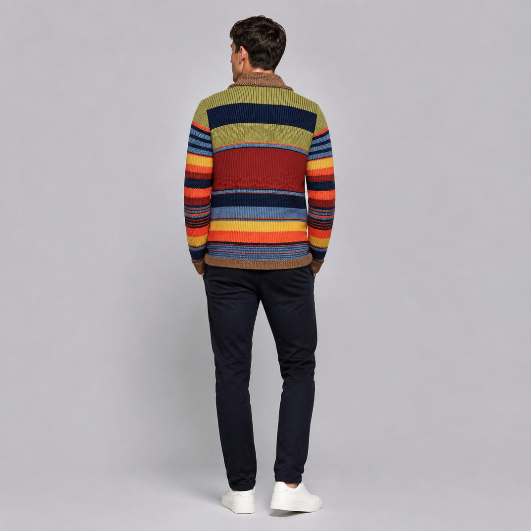 Men's Shawl Collar Cardigan Striped Knit Jumper Regular Fit