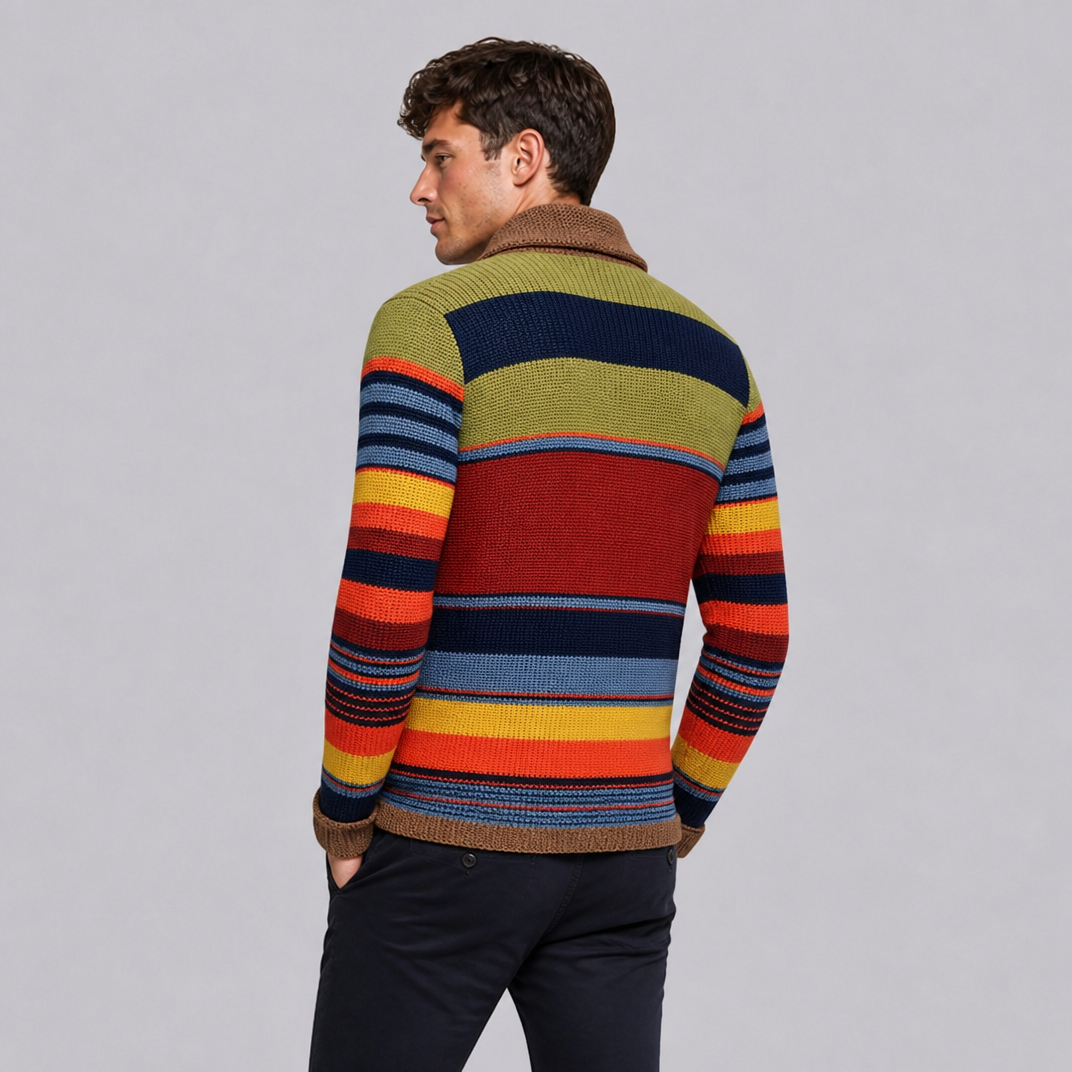 Men's Shawl Collar Cardigan Striped Knit Jumper Regular Fit