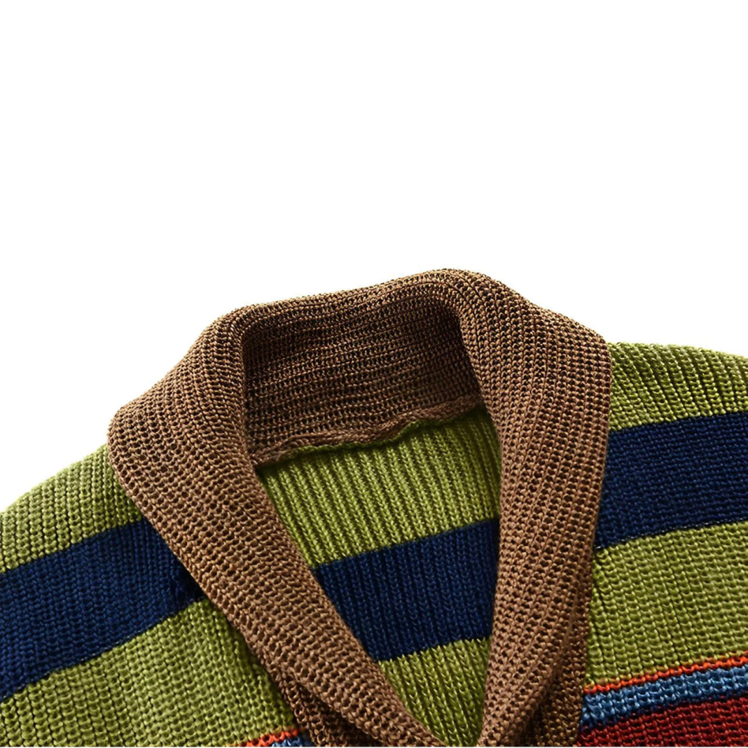 Men's striped cardigan with shawl collar and button front