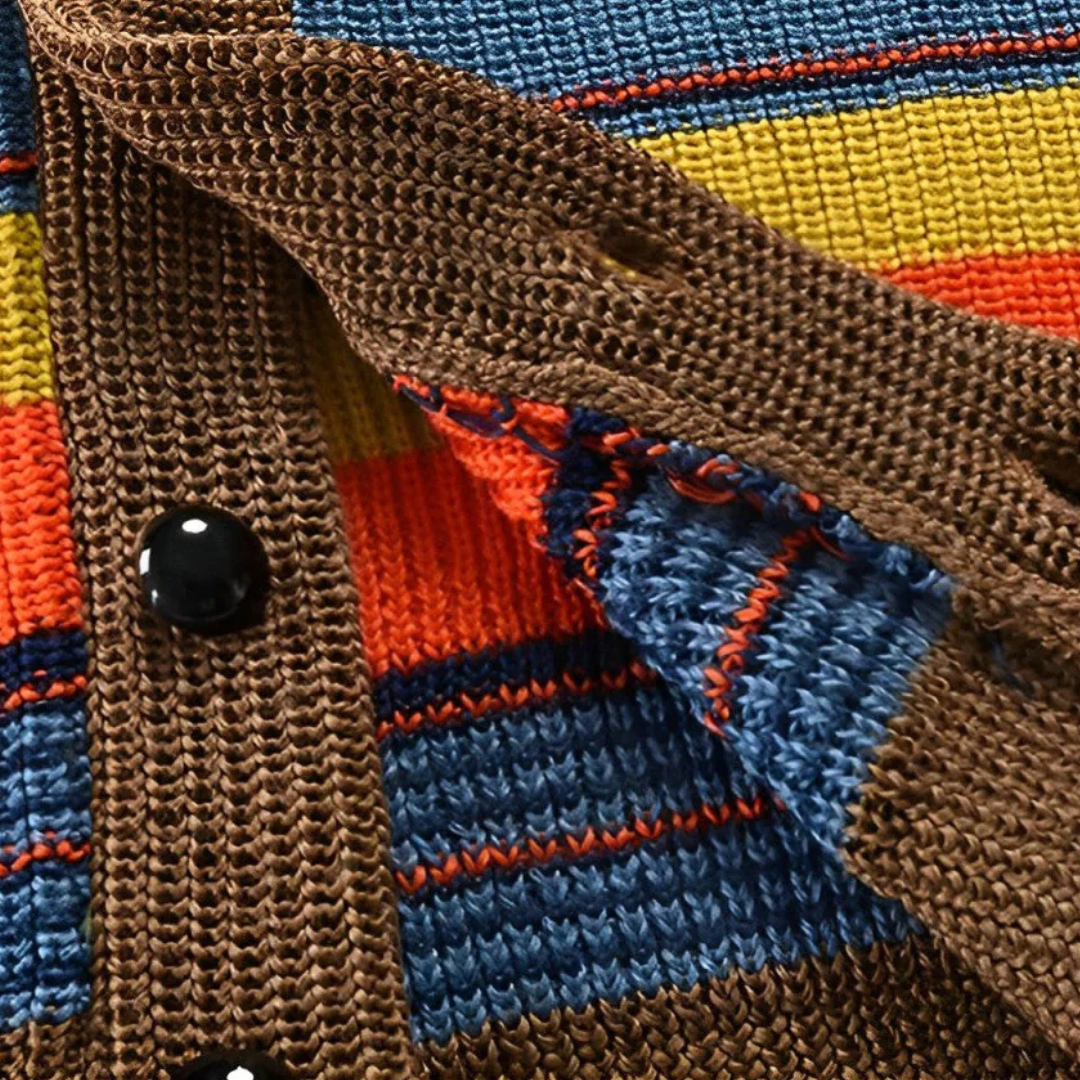 Men's striped cardigan with shawl collar and button front