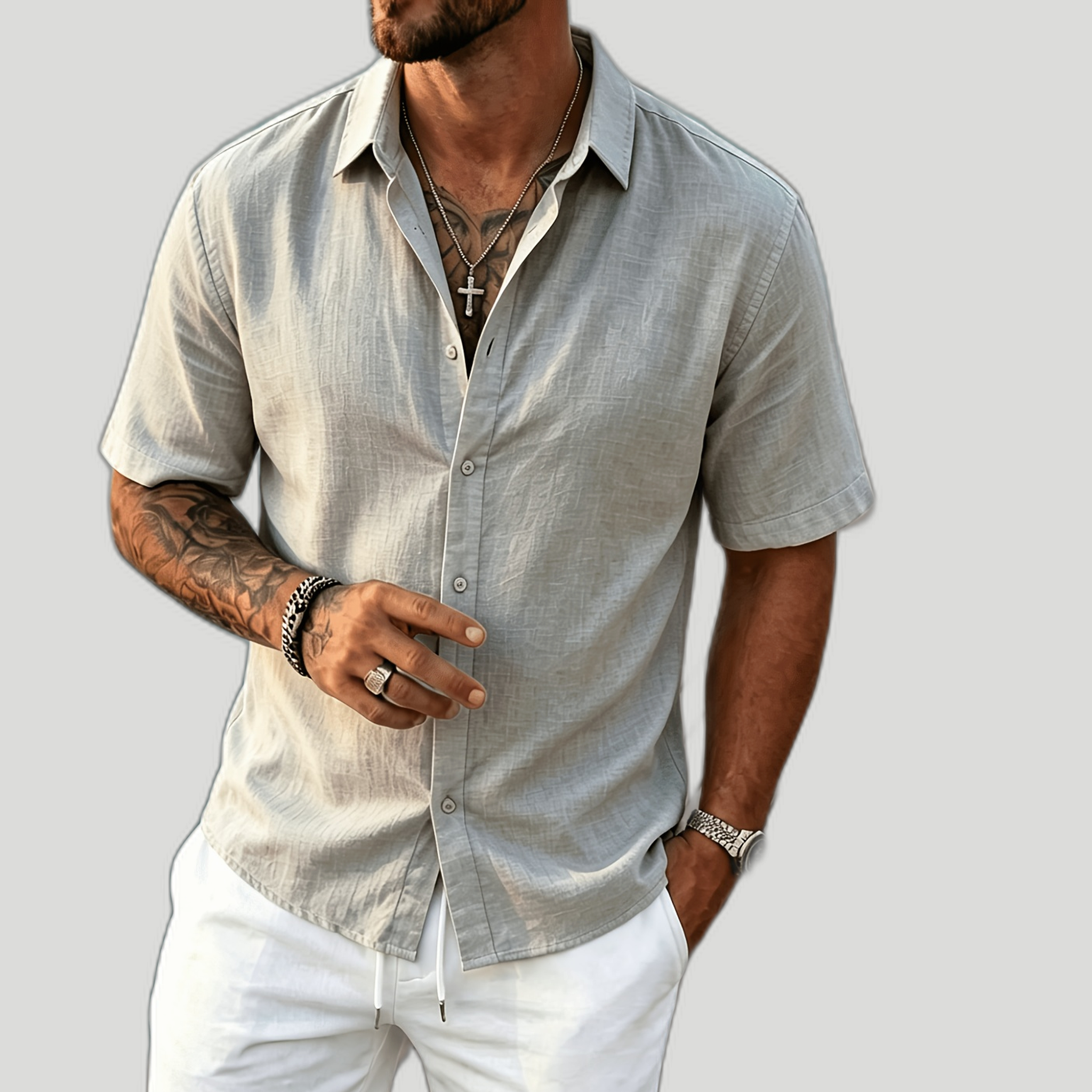 Men’s Short-Sleeve Pure Linen Shirt