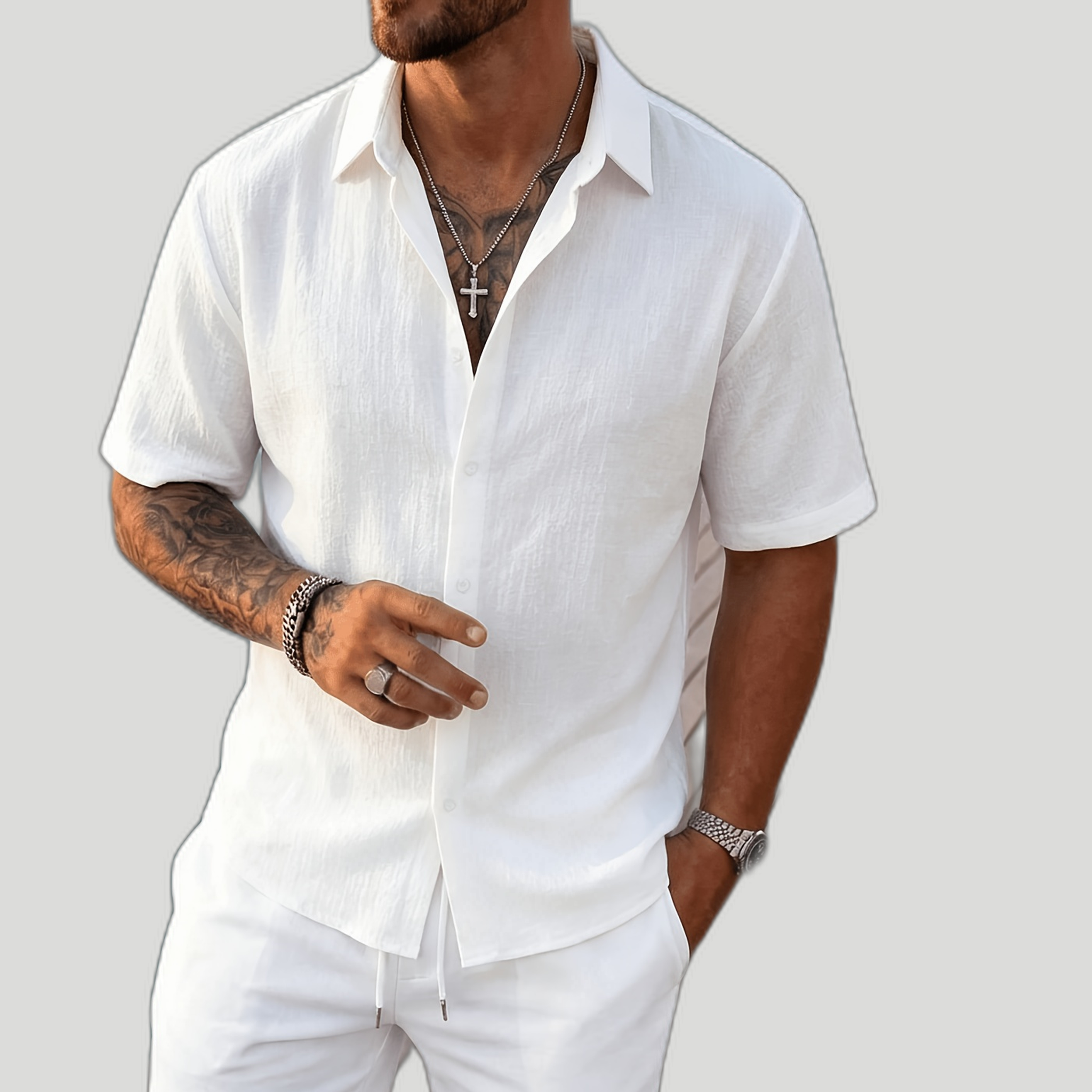 Men’s Short-Sleeve Pure Linen Shirt
