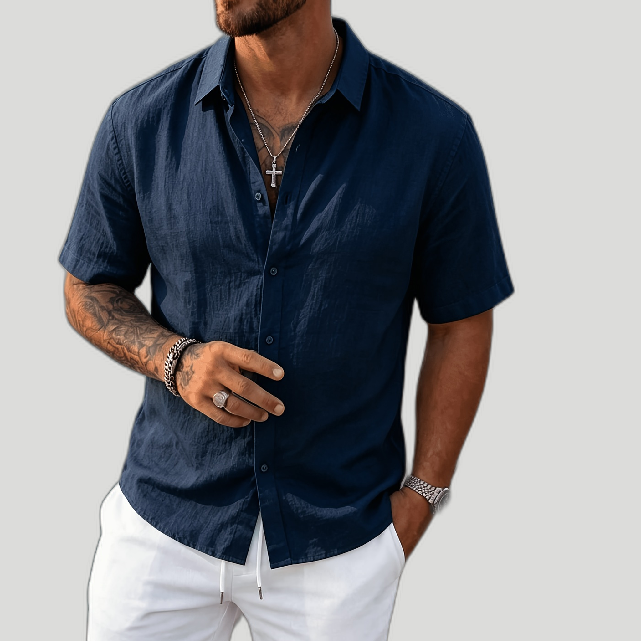 Men’s Short-Sleeve Pure Linen Shirt