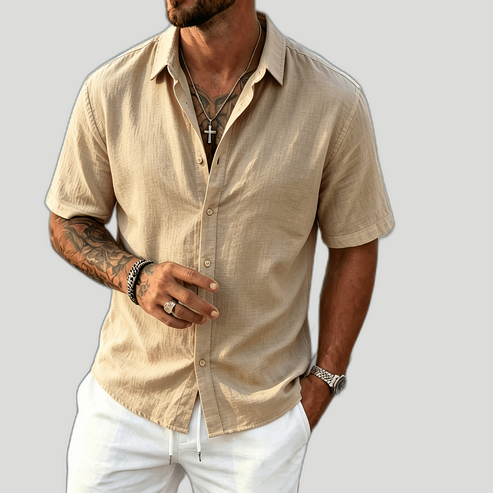 Men’s Short-Sleeve Pure Linen Shirt