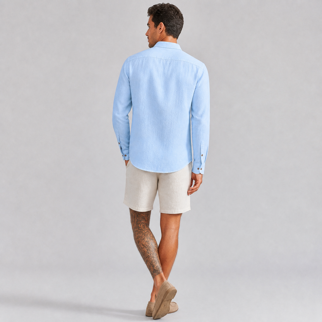 Men’s Sky Blue Relaxed-Fit Pure Linen Shirt