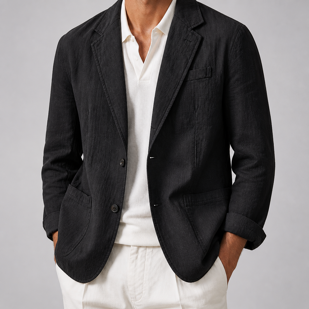Men's Slate Blue Relaxed Smart Casual Linen Blend Blazer